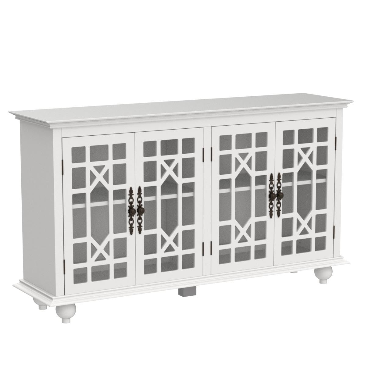 Elegant Glass Door Sideboard Buffet Cabinet - Long Bar Table Buffet Server with Adjustable Shelf, Retro Handles, Accent Storage Cabinet - Perfect for Living Room, Dining Room & Kitchen Storage Solution