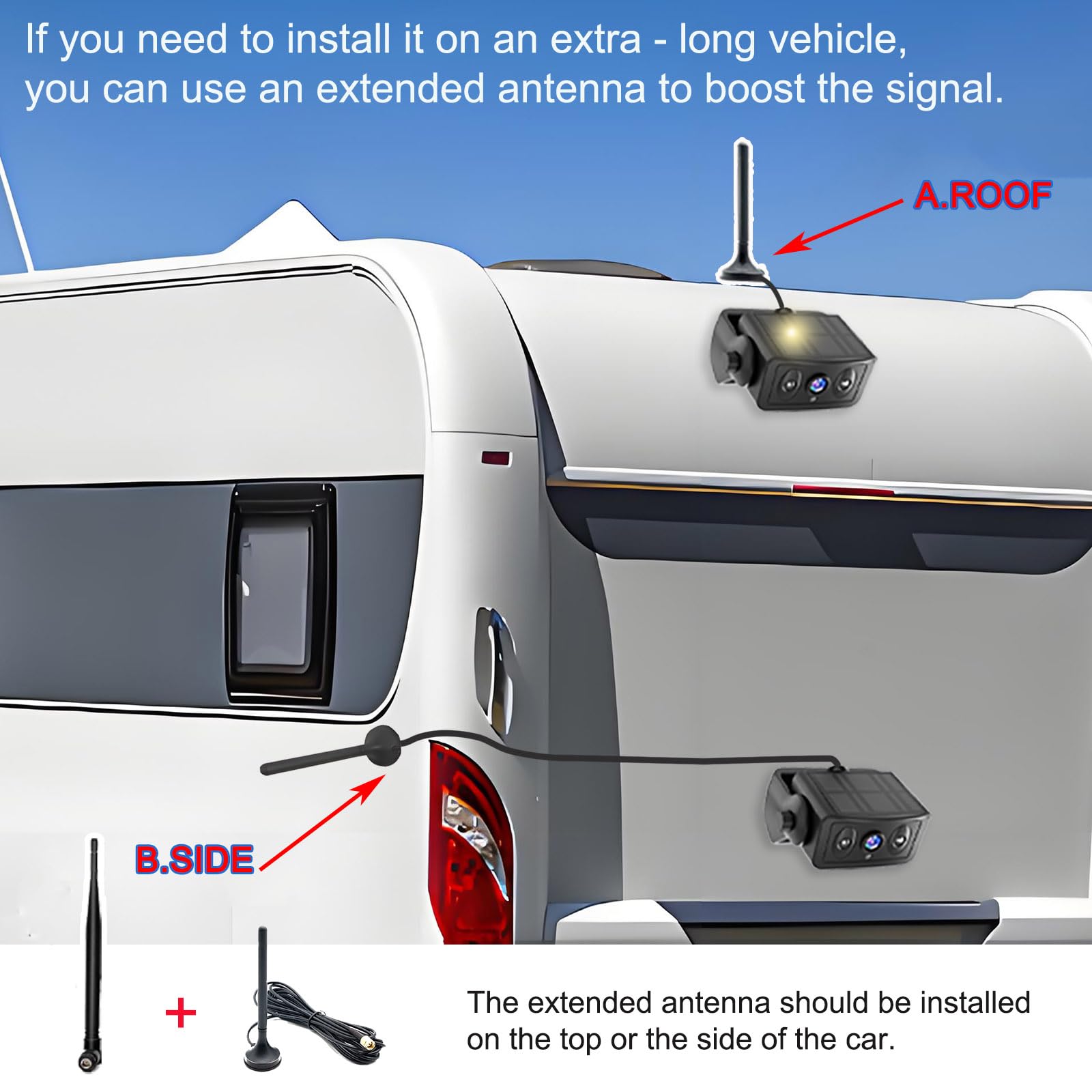 Solar-Powered Wireless Backup Camera for RV, Truck, Camper & Trailer - Magnetic Mount, No Wiring/Drilling, HD Night Vision, Waterproof, Low Power - Compatible with iPhone & Android - Perfect for Parking, Reversing & Towing in Low Light Conditions