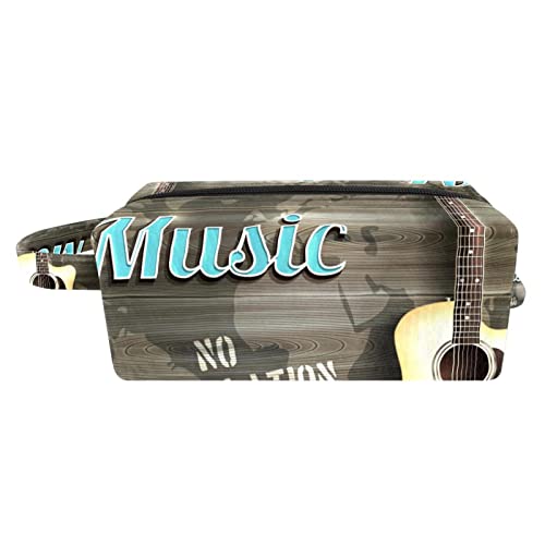 Stylish Travel Makeup Bag - Waterproof Cosmetic Organizer Pouch with Zipper & Handle for Women | Perfect for Toiletries, Jewelry & Travel Essentials (Guitar Wooden Design)