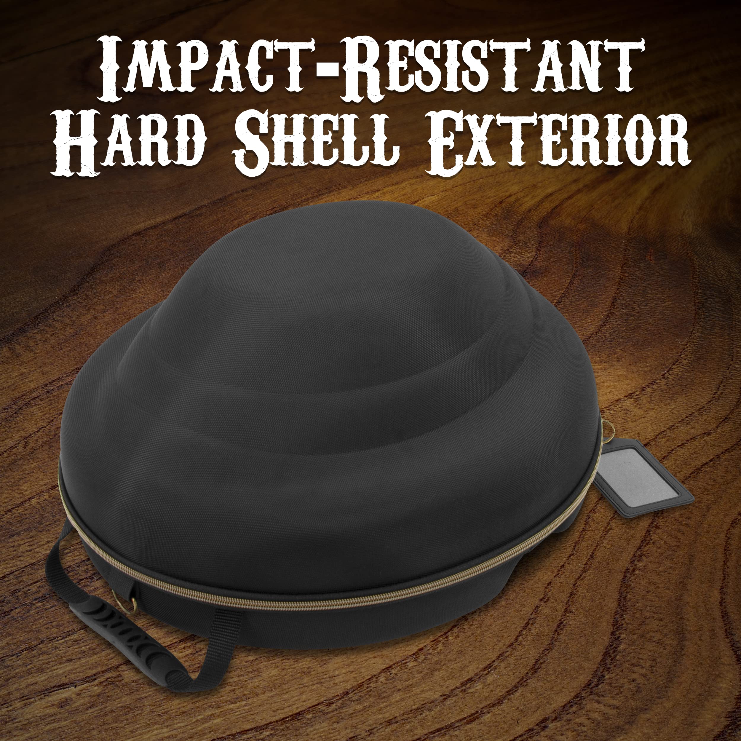 CASEMATIX Cowboy Hat Storage Box - Hard Shell Travel Case with Carry Strap, ID Slot & Foam Insert for Brims Up to 4.75