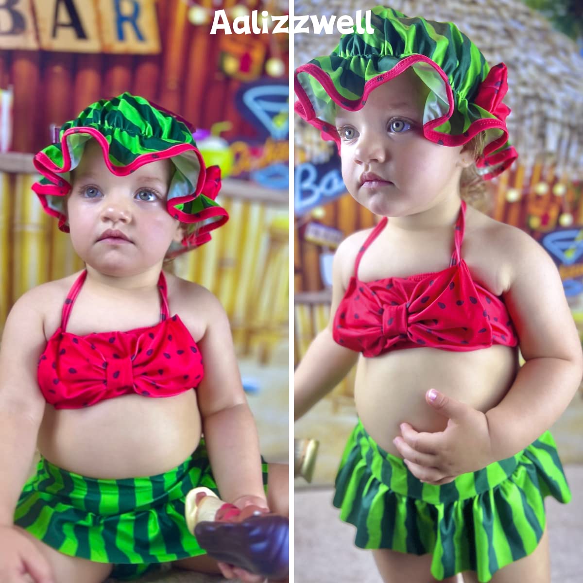 Aalizzwell Baby Girl 2-Piece Bikini Swimsuit with Sun Hat - Cute Toddler Swimwear Set for Beach, Pool & Summer Vacation