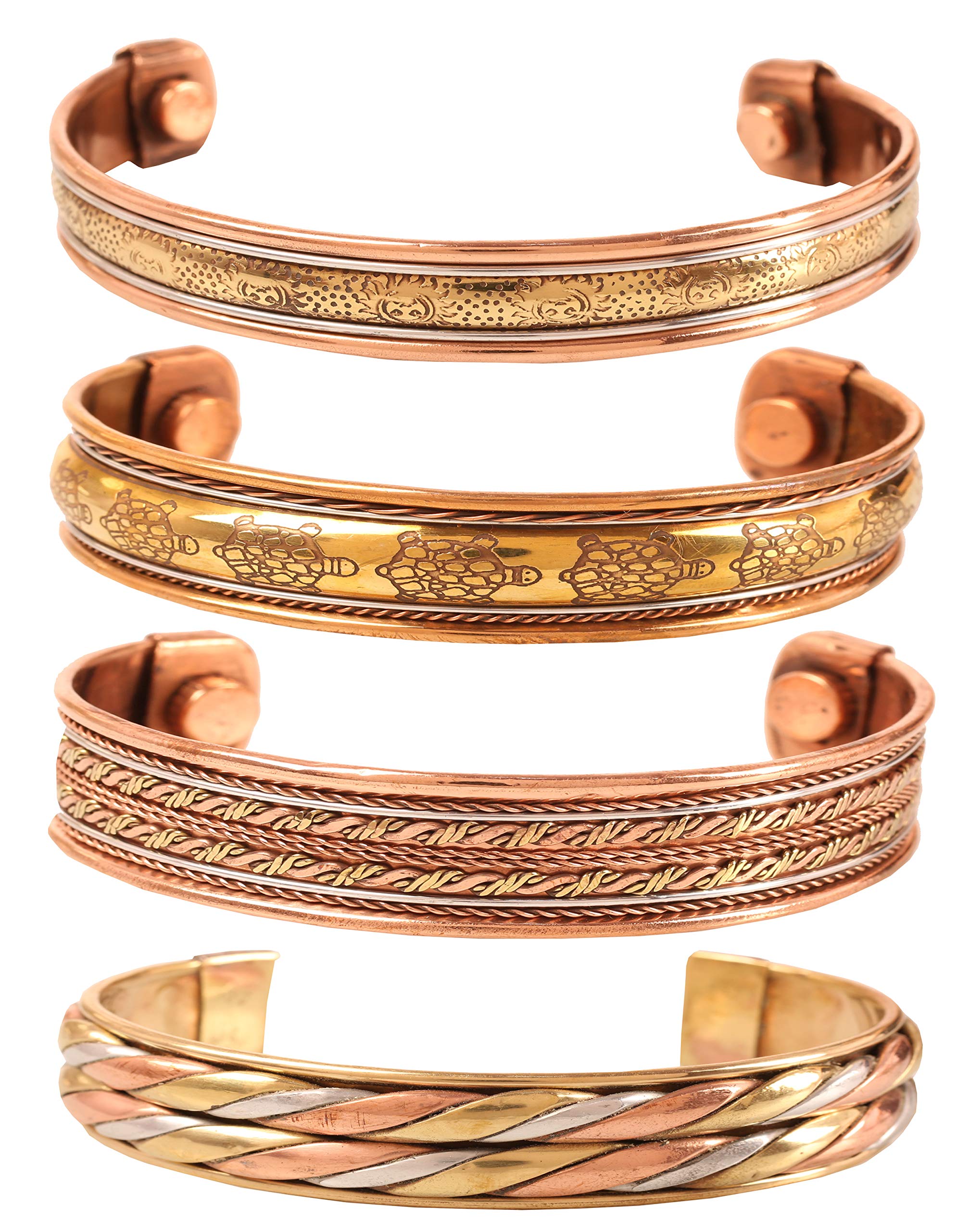 Authentic Tibetan Style Touchstone Copper Bracelet - Hand Forged Solid High Gauge Copper Cuff Jewelry for Women & Men - Multiple Design Options - Perfect for Meditation, Yoga & Spiritual Healing