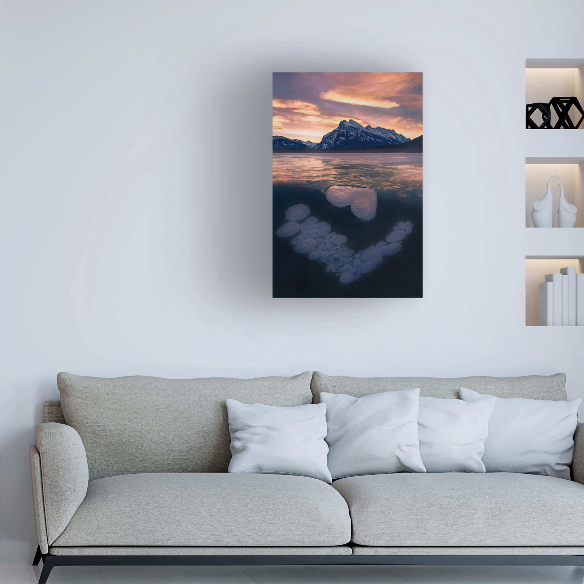 Trademark Fine Art 'Ice Bubbles In Vermilion Lakes' Canvas Wall Art Print by Leah Xu - Stunning Nature Landscape Painting for Living Room, Bedroom & Office Decor