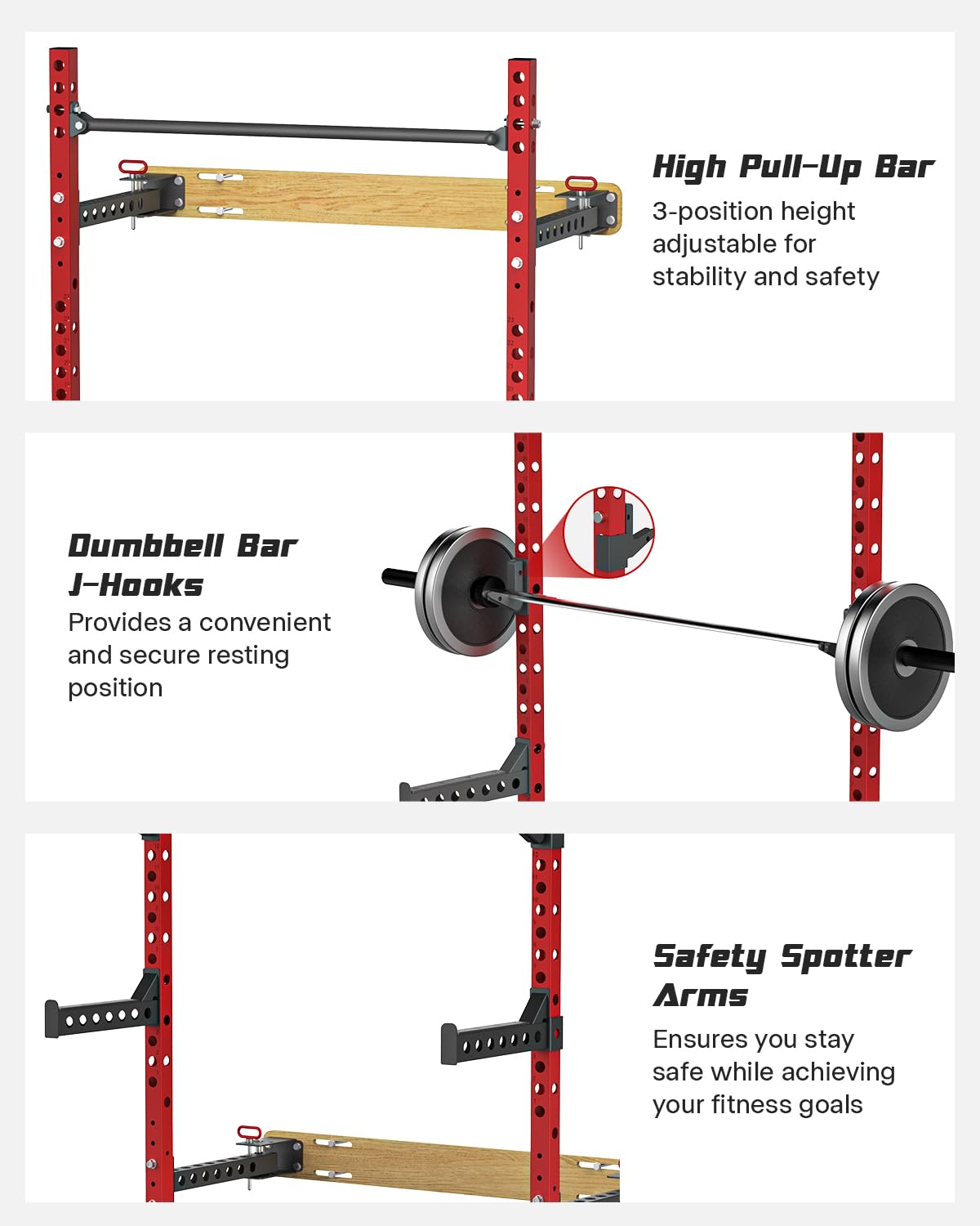 Foldable Wall Mounted Squat Rack - 1100 LBS Capacity Power Rack with Pull Up Bar, J Hooks, Landmine & Spotter Arms | Multi-Functional Home Gym Equipment for Strength Training | Space Saving Design for Small Home Workouts | Perfect for CrossFit, Weightlifting & Full-Body Exercises