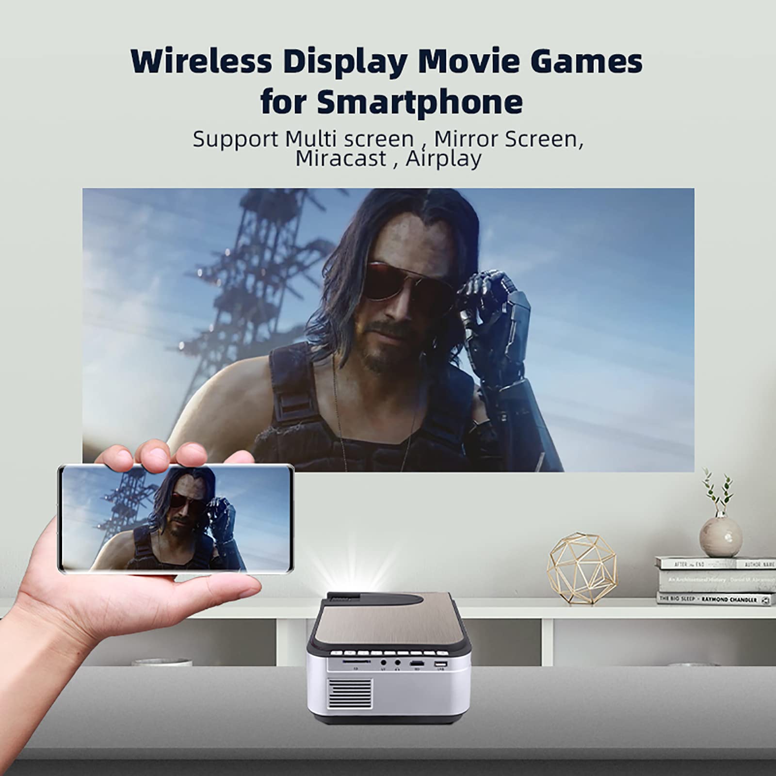 Full HD 1080P WiFi Bluetooth Projector with Built-in Speakers | 4K Support 4090×2160P | Smart AI Voice Control & Auto Keystone Correction | Home Theater Movie Projector for Indoor Entertainment, Backyard Movie Nights & Office Presentations