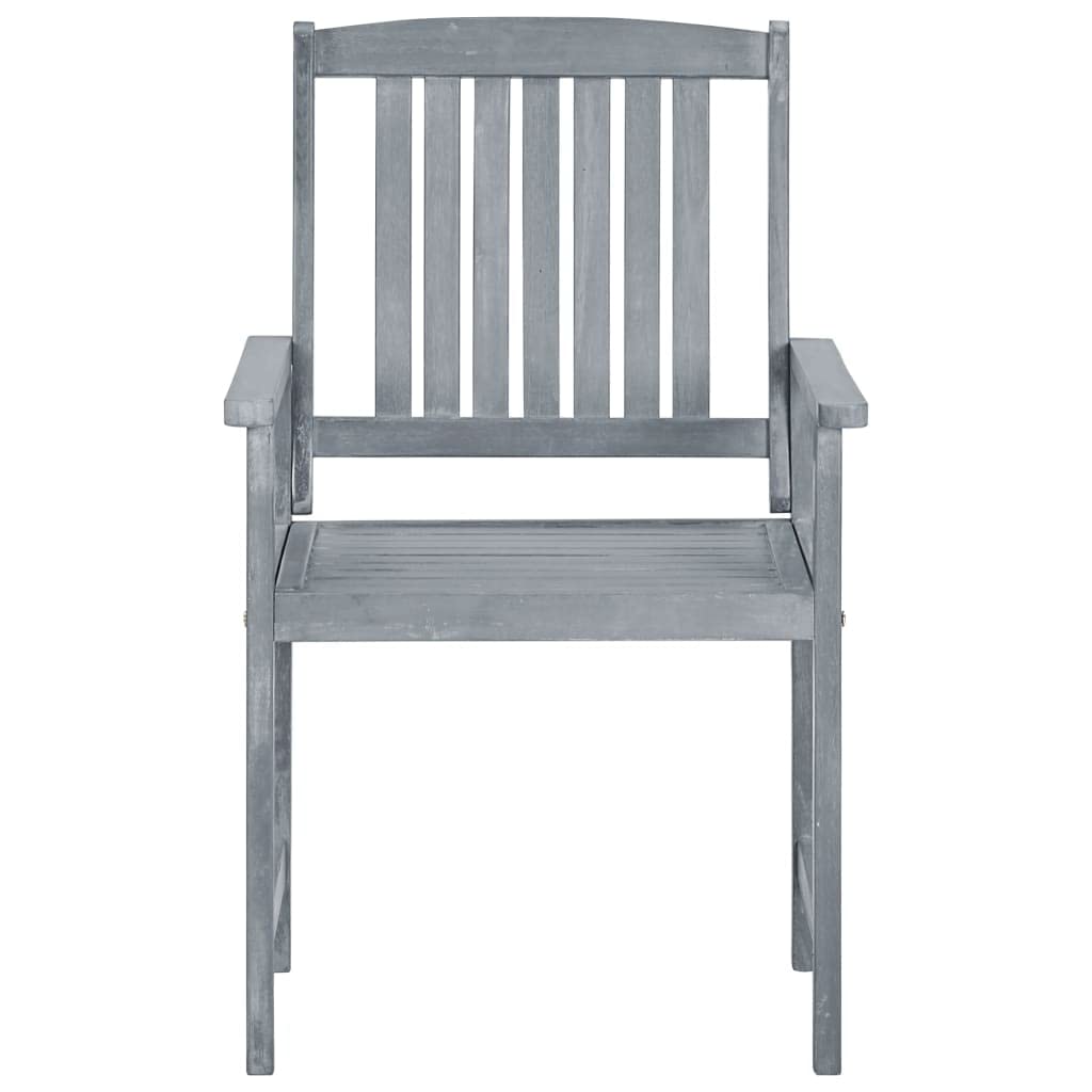 8X Solid Acacia Wood Patio Chairs with Cushions - Weather-Resistant Outdoor Dining Set for Garden, Balcony, Backyard, Terrace - Gray Lounge Seating Furniture for Home & Commercial Use