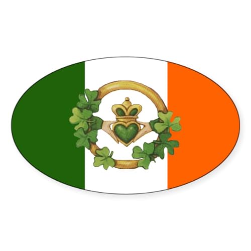 White - Irish Flag & Claddagh Oval Sticker
