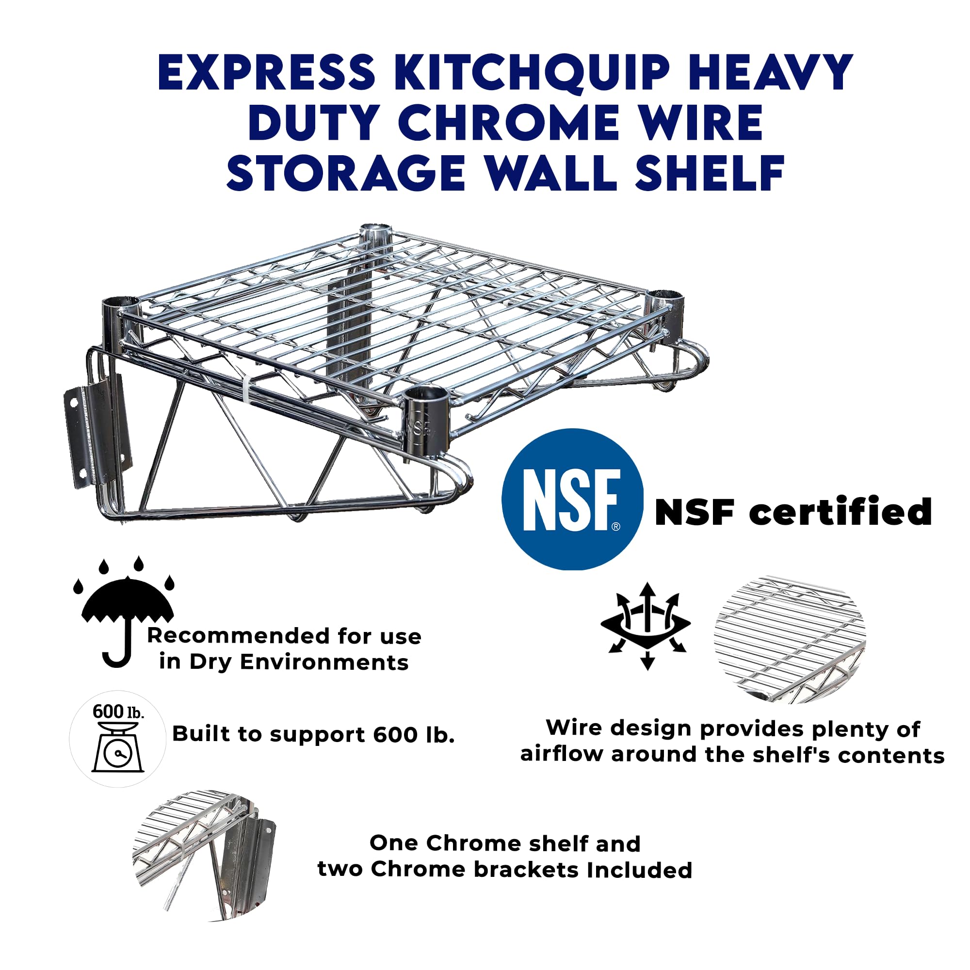 Heavy Duty Chrome Wire Storage Wall Shelf - 21