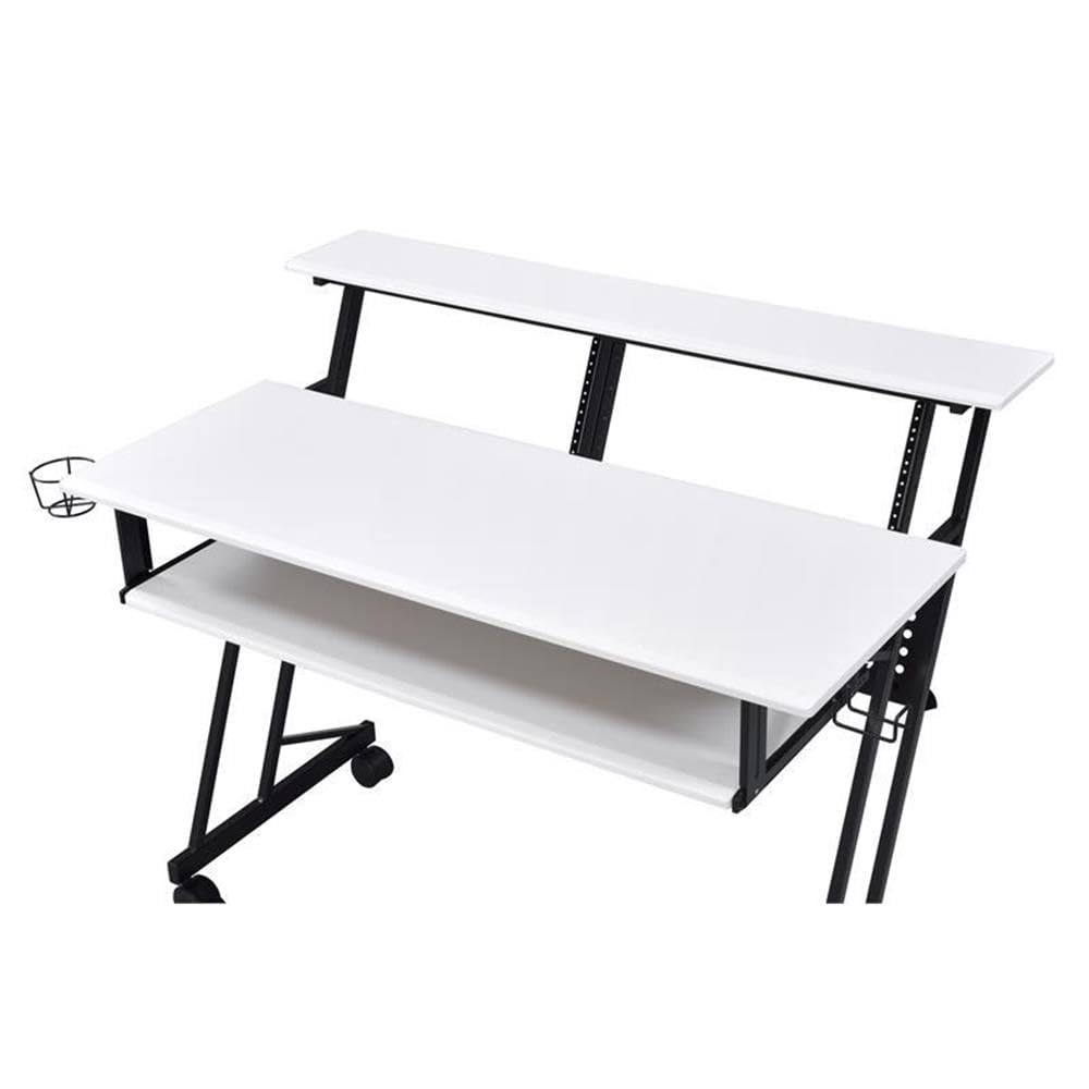 Pemberly Row Modern Wood Recording Studio Desk - White & Black Finish for Home & Professional Music Production