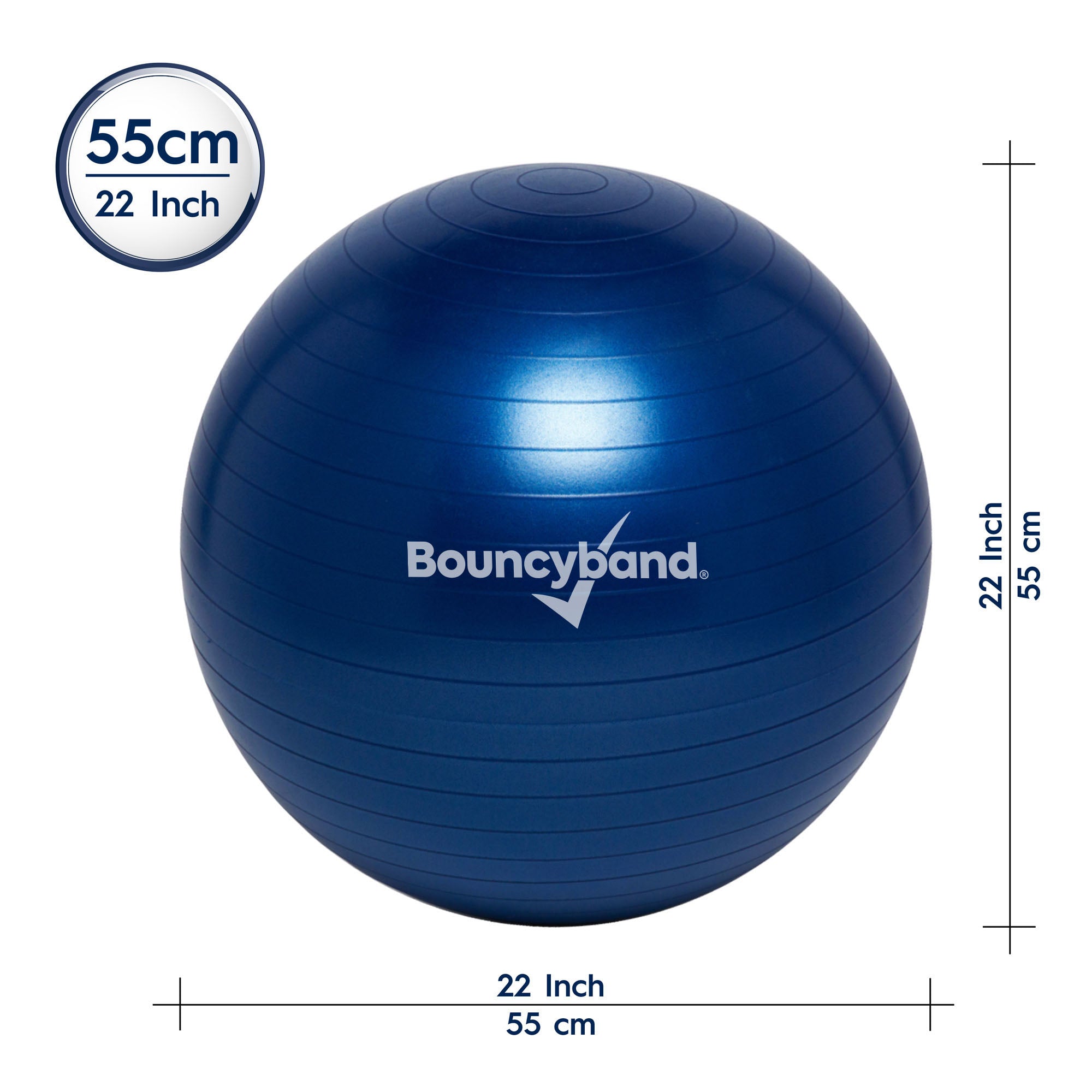 Bouncyband® 55cm Blue Balance Ball for Kids & Adults – Improve Focus, Fitness & Posture – Perfect for Classroom, Office & Home Workouts
