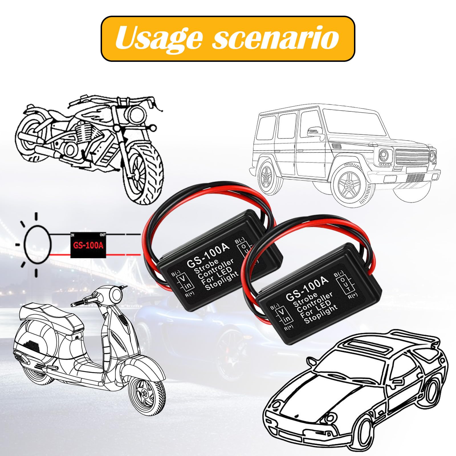ZKFAR Pack-2 High Performance Brake Light Controller with Flashing Strobe Function - 12-24V Universal Vehicle Light Module for Motorcycles, Cars & Trucks (Black) - Perfect for Enhanced Safety & Custom Lighting Effects