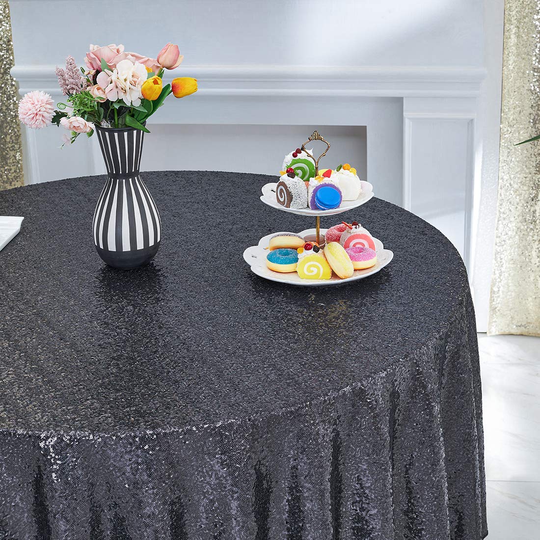 Hahuho 50x50 Inch Black Sequin Tablecloth - Glitter Party Table Cover for Wedding, Birthday, Bridal Shower, Banquet & Dessert Table Decor - Perfect for Holiday Celebrations, Dinner Parties & Special Events