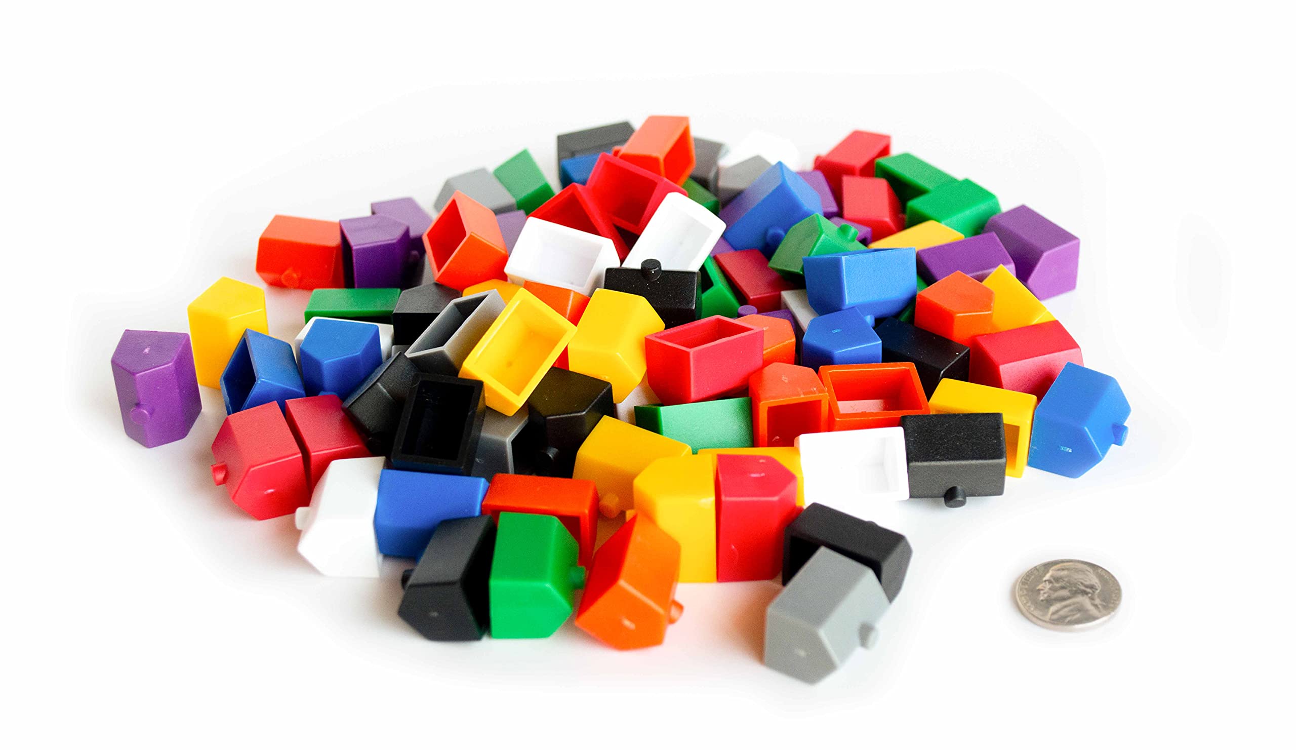 90-Piece Plastic Board Game Replacement Hotels - Black, Grey, White, Red, Orange, Yellow, Green, Blue, Purple | Miniature Town & City Buildings for Monopoly, Risk & Strategy Games