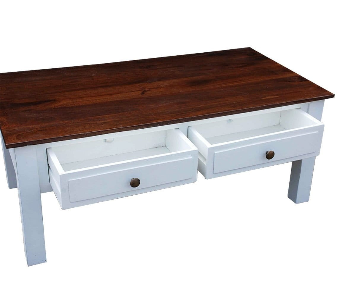 French Blanc Wooden Coffee Table - Modern Farmhouse Style Living Room Furniture for Small Spaces, Home Decor & Coffee Table Books Display