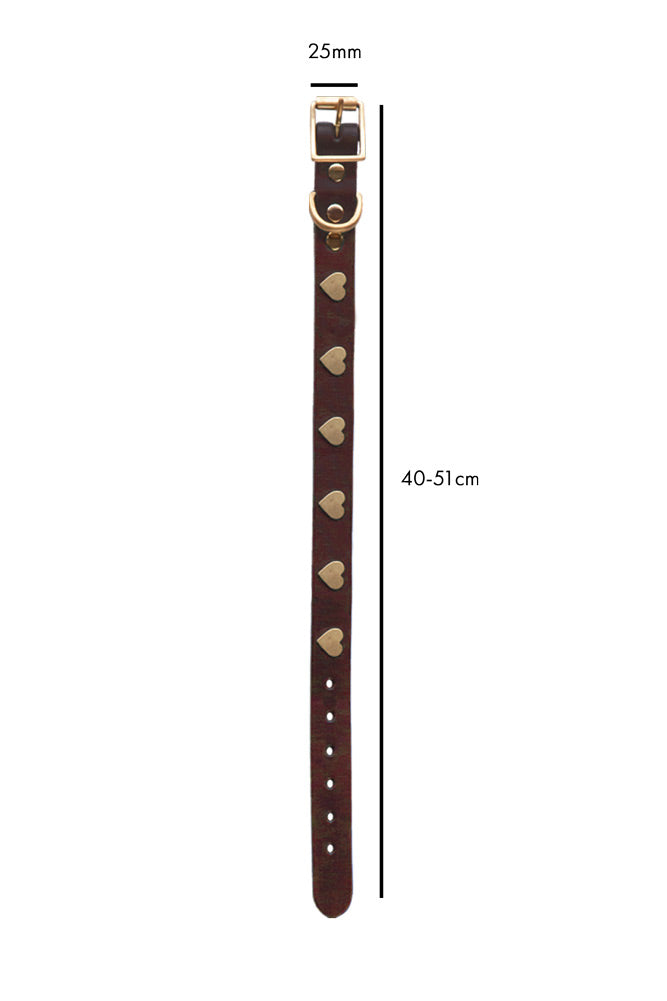 Premium Brown Leather Dog Collar with Heart Decor - Adjustable Sizes (XS-XL) for Small to Large Dogs | Perfect for Walks, Training & Fashion Accessories