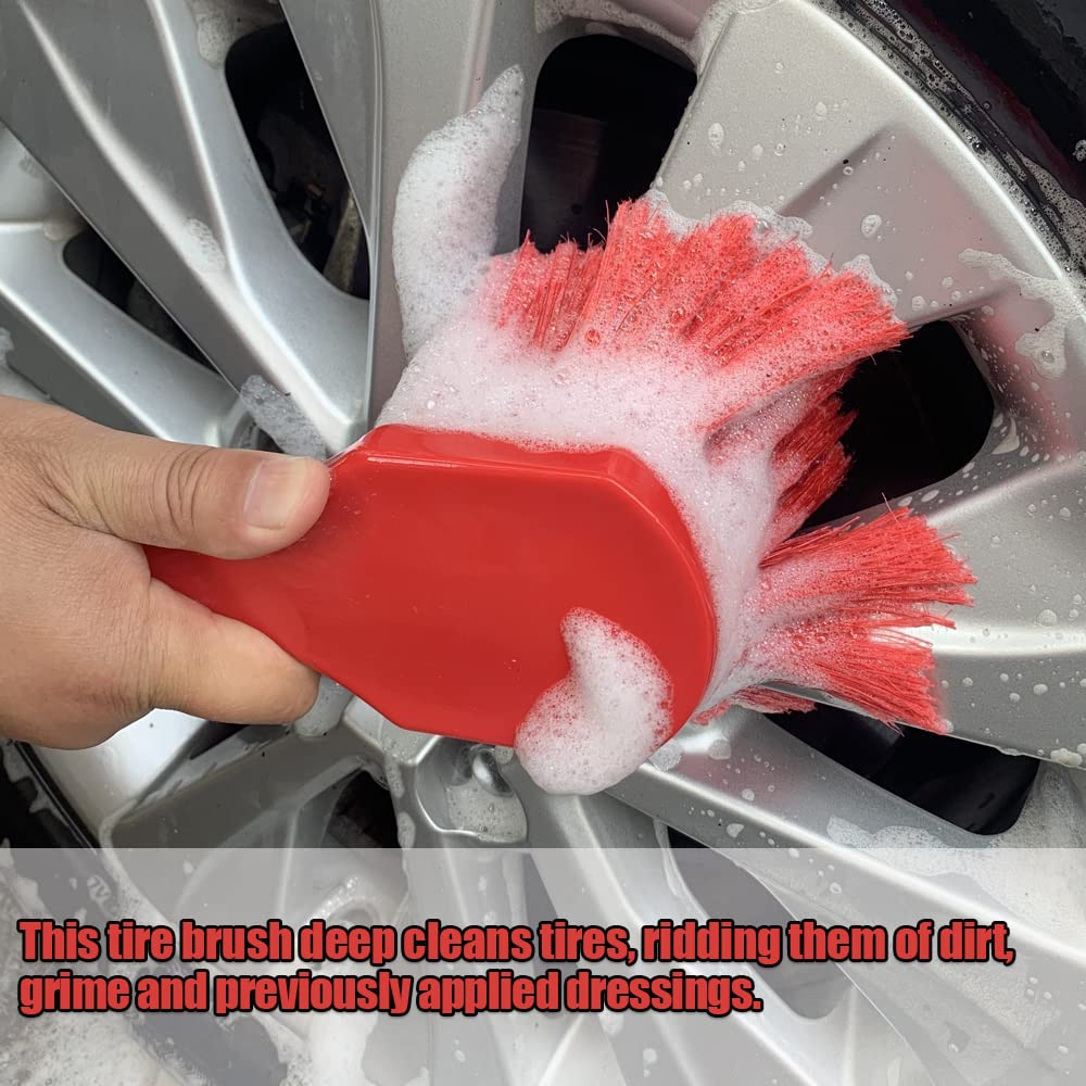 Premium Car Detailing Brush Set (2 Brushes) - Professional Car Wash Kit for Interior & Exterior Cleaning - Soft Bristle Detailing Tools for Wheels, Vents & Hard-to-Reach Areas - Ideal for Car Enthusiasts & Auto Detailing Professionals (Red)