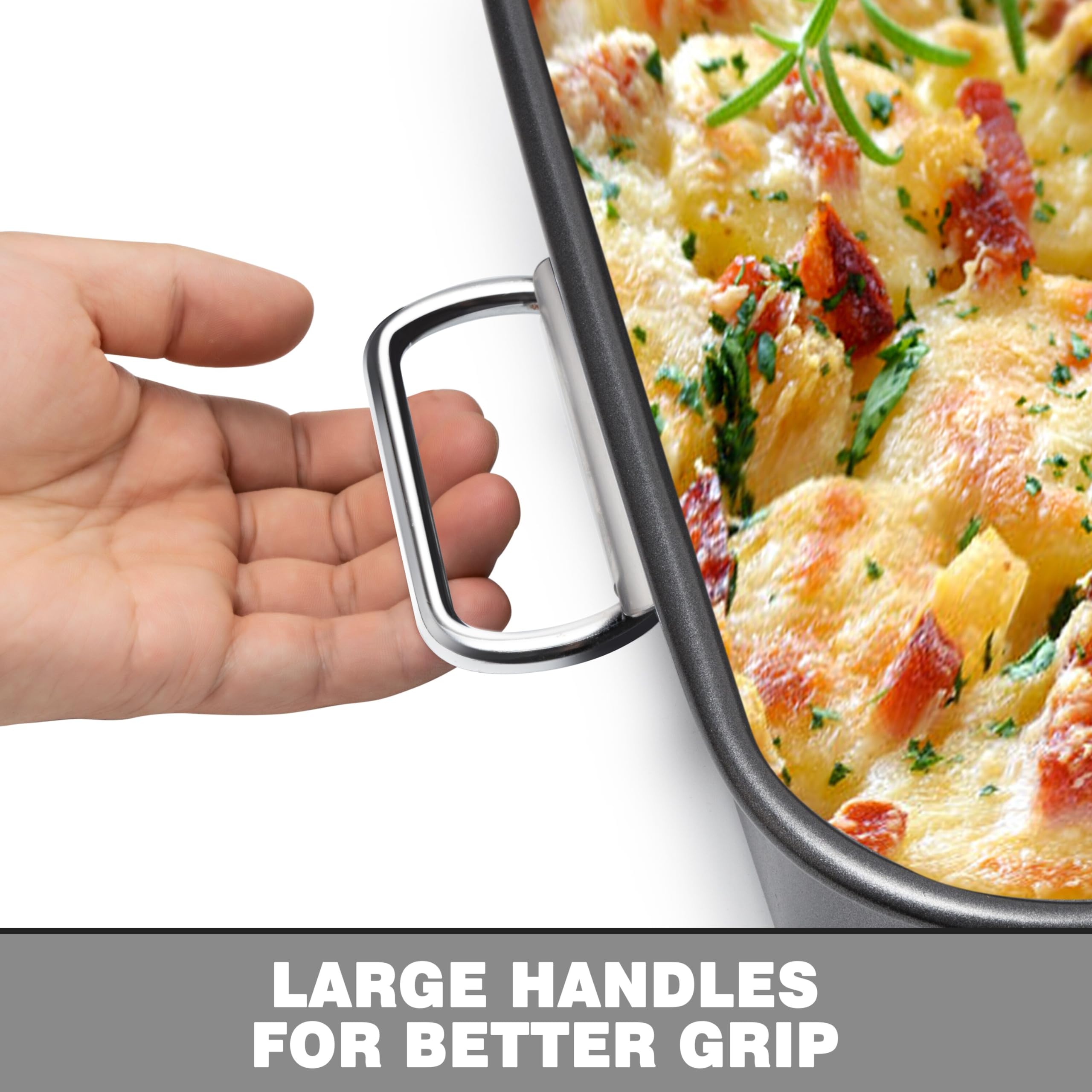 15x10x3 Inch Nonstick Lasagna Pan - Heavy Duty Rectangular Baking Dish for Oven, Brownies & Cakes - Roasting Pan with Handles for Easy Cooking & Serving - Perfect for Family Dinners, Holiday Meals & Party Desserts