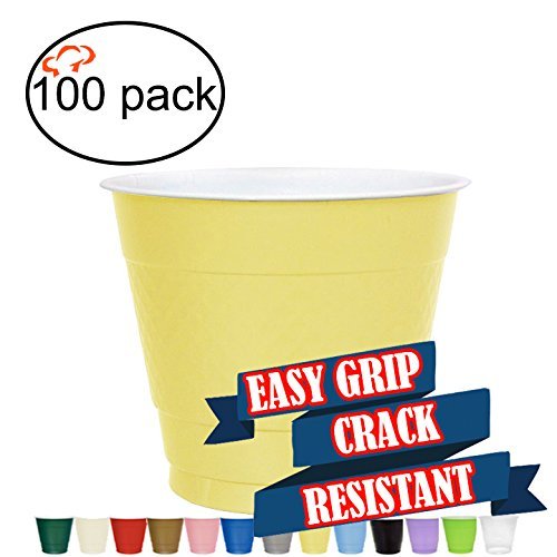 TigerChef 9 oz Yellow Plastic Party Cups - 100 Pack Disposable Drinking Cups, BPA Free, Easy Grip - Perfect for Parties, BBQs, and Outdoor Events