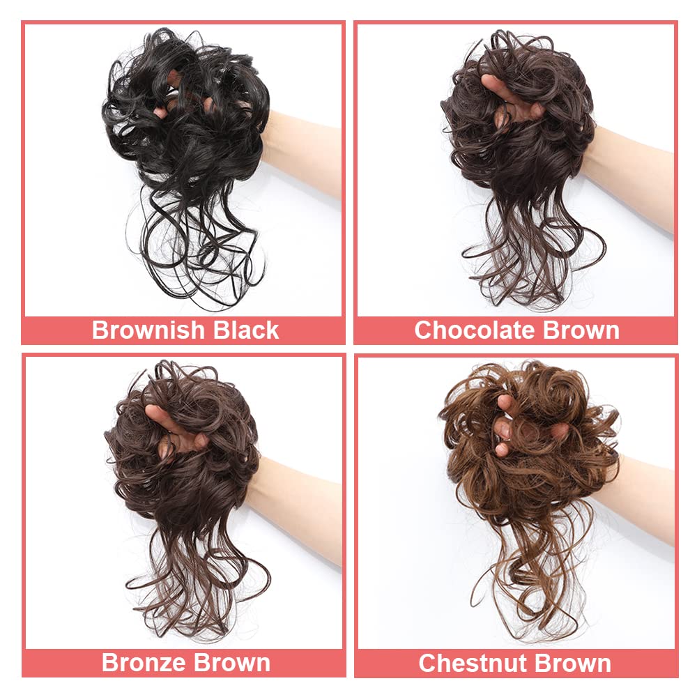 KETHBE Messy Bun Hair Piece - Tousled Updo Hair Extension, Elastic Hair Band & Scrunchie for Women (Dark Brown) - Perfect for Casual Outings, Weddings & Everyday Hairstyles
