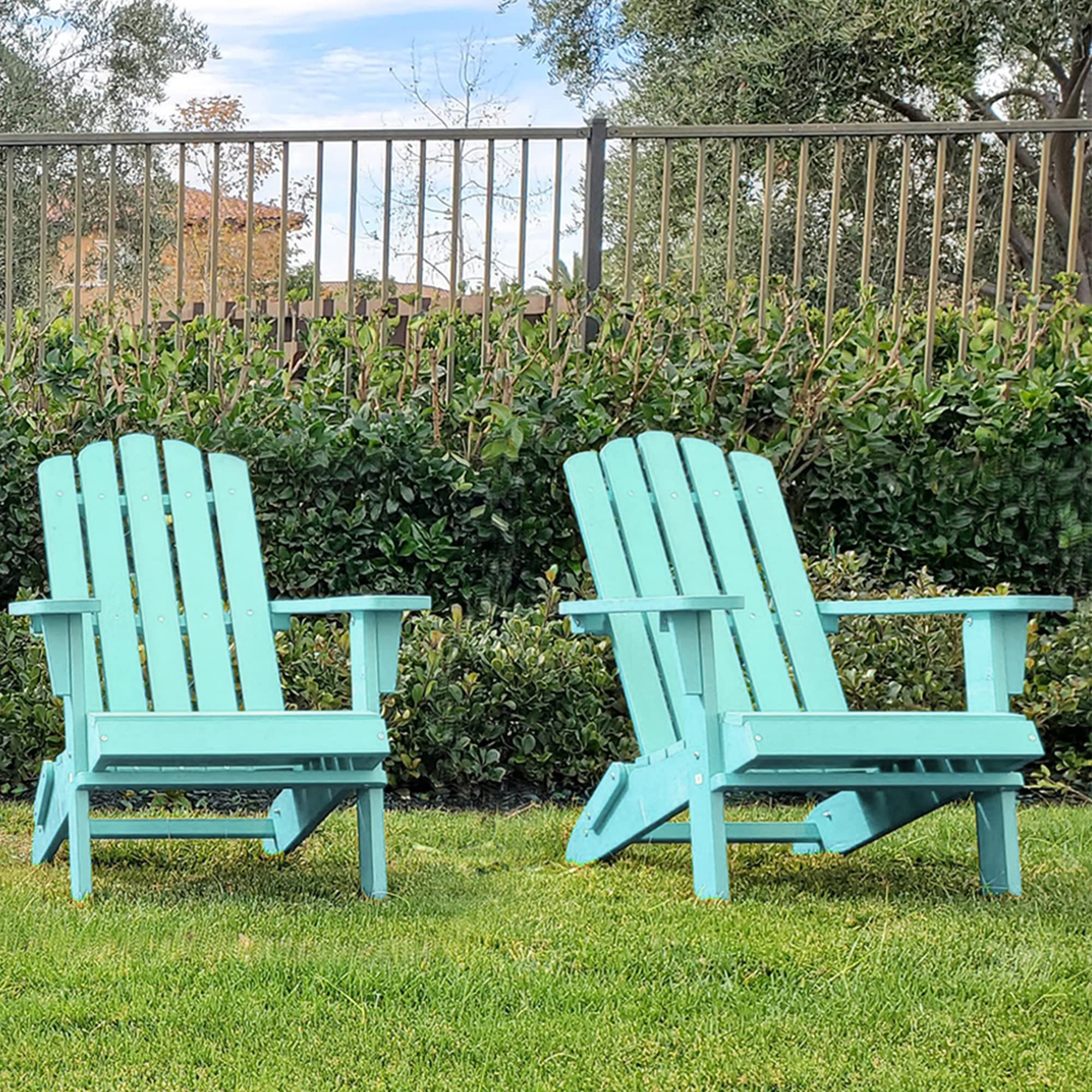 Premium Composite Folding Adirondack Chair Set of 2 - Weather-Resistant Poly Lumber Outdoor Patio Furniture for Garden, Poolside & Fire Pit - Classic Blue Collection - Perfect for Backyard Relaxation & Entertaining