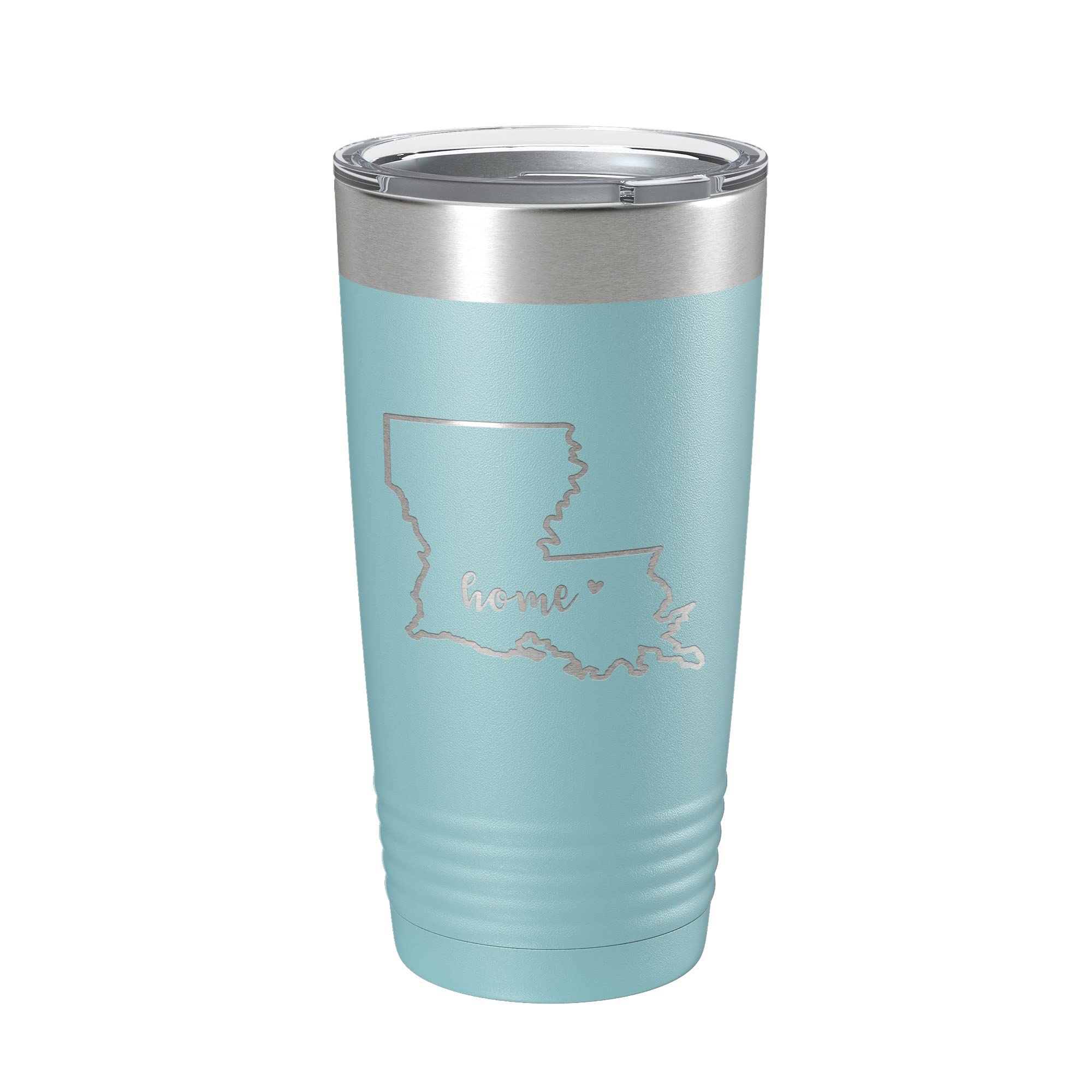 Louisiana Tumbler 20oz - Insulated Travel Mug with Laser Engraved State Map - Double Wall Vacuum Stainless Steel Coffee Cup - Keeps Drinks Hot/Cold for Hours - Perfect for Home, Office, Road Trips & Outdoor Adventures (Light Blue)