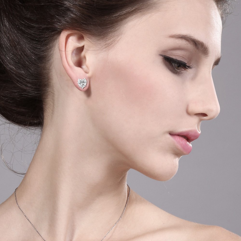 Gem Stone King 8MM Heart Shaped 925 Sterling Silver Birthstone Stud Earrings for Women & Men - Perfect Gift for Anniversary, Birthday & Valentine's Day