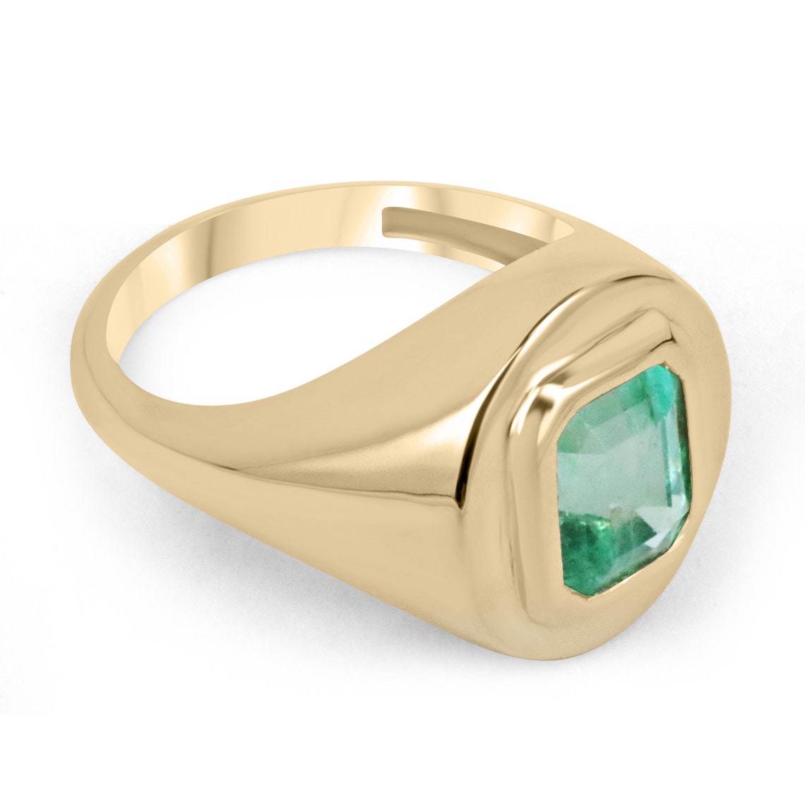 2.81 Carat Natural Colombian Emerald Solitaire Rich Sea Men's Signet Ring 18K Gold - Luxury Statement Jewelry for Weddings, Gifts & Formal Occasions
