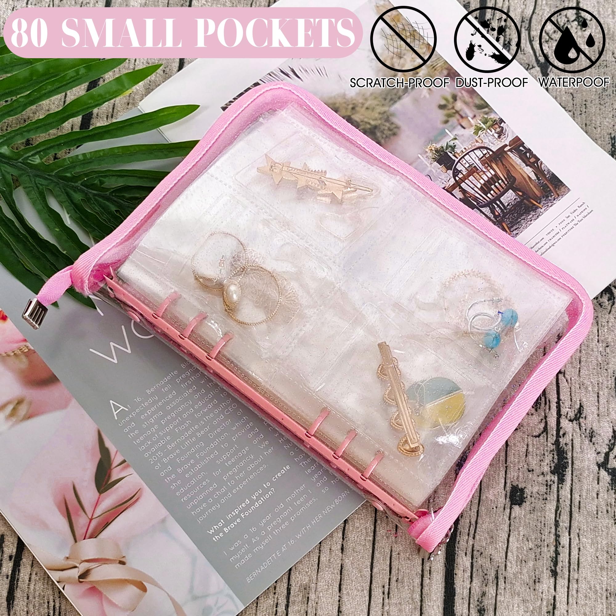 Transparent Jewelry Organizer Book - Earring, Necklace, Bracelet & Ring Holder with Zippered Pouch | Travel Jewelry Case for Women | Perfect for Home Storage, Travel & Gift Giving