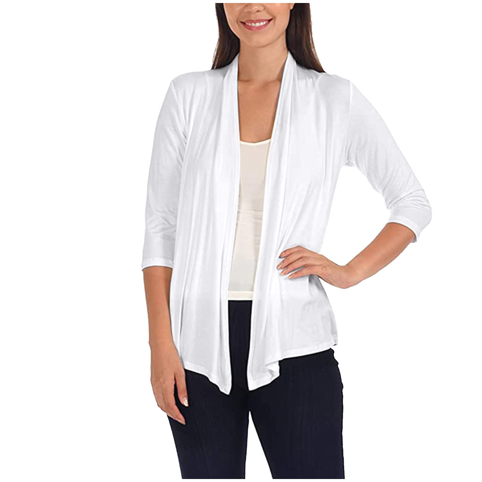 Women's Long Cardigan Sweater - Spring Casual Open Front 3/4 Sleeve Pleated Wool Cardigan for Women | Perfect for Office Wear, Date Nights & Layering Outfits