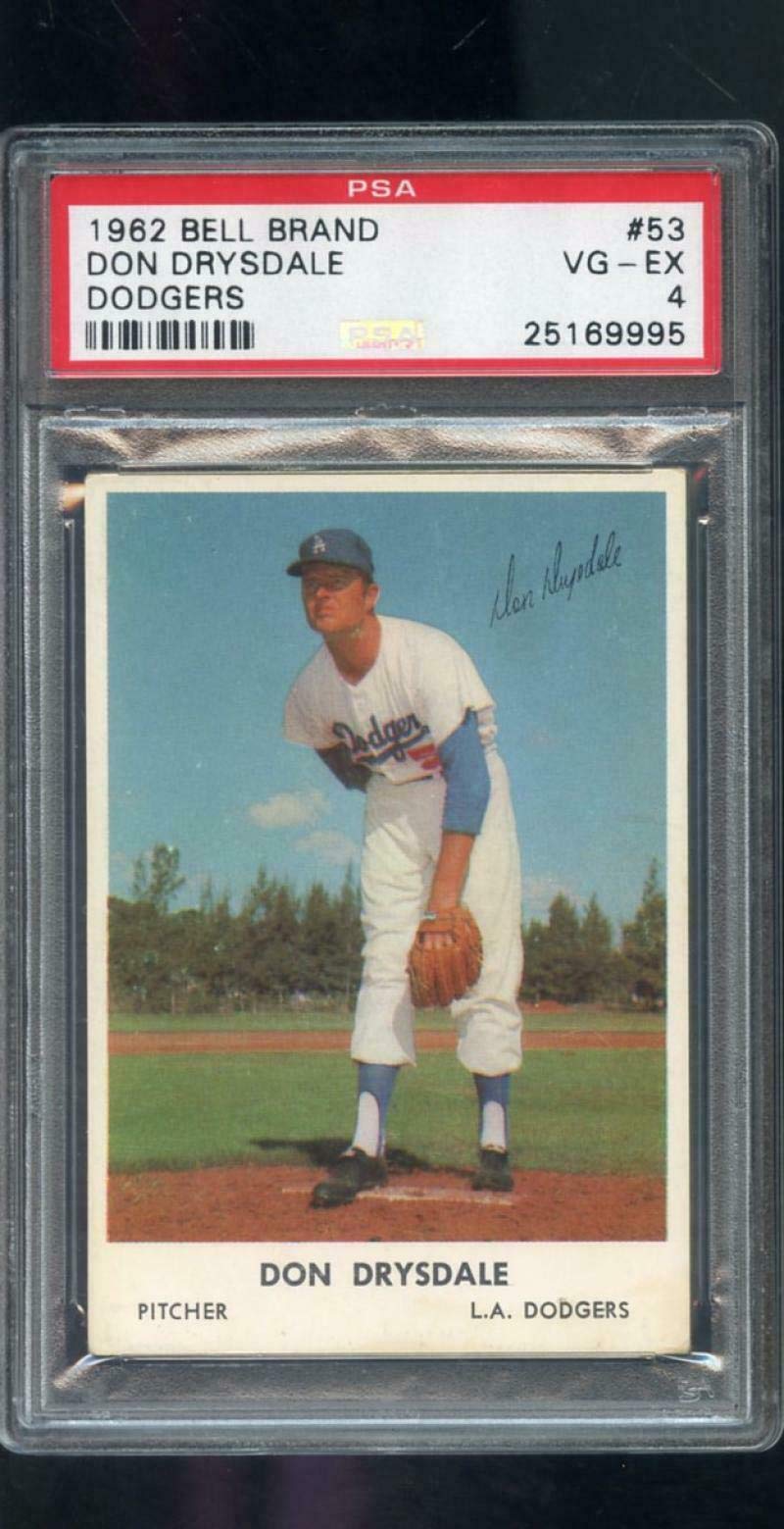 1962 Bell Brand #53 Don Drysdale Los Angeles Dodgers PSA 4 Graded Baseball Card - Vintage MLB Collectible for Sports Memorabilia Display & Investment