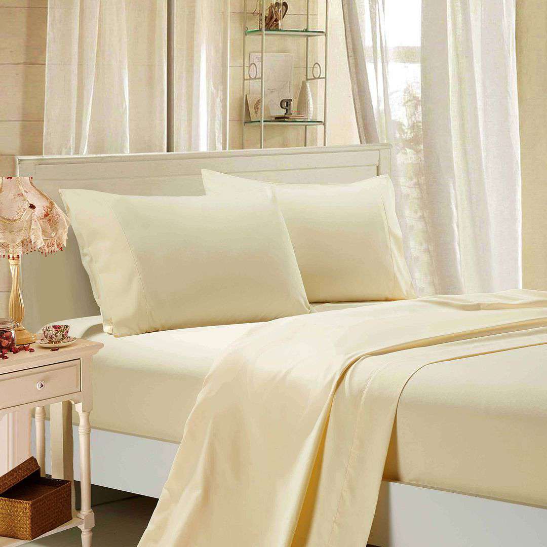 1000TC Ultra Soft King Single Size Bed Sheet Set in Yellow Cream - Perfect for Luxury Bedrooms, Guest Rooms & Cozy Home Decor