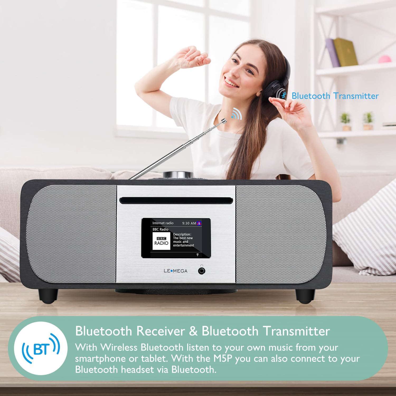 LEMEGA M5P DAB+ Digital Radio with CD Player | WiFi Internet Radio, Bluetooth Speaker, Spotify Connect | 35W Hi-Fi Stereo Sound System | USB Playback, Dual Alarm Clock with Remote | Perfect for Home, Office and Kitchen Use (Anthracite)