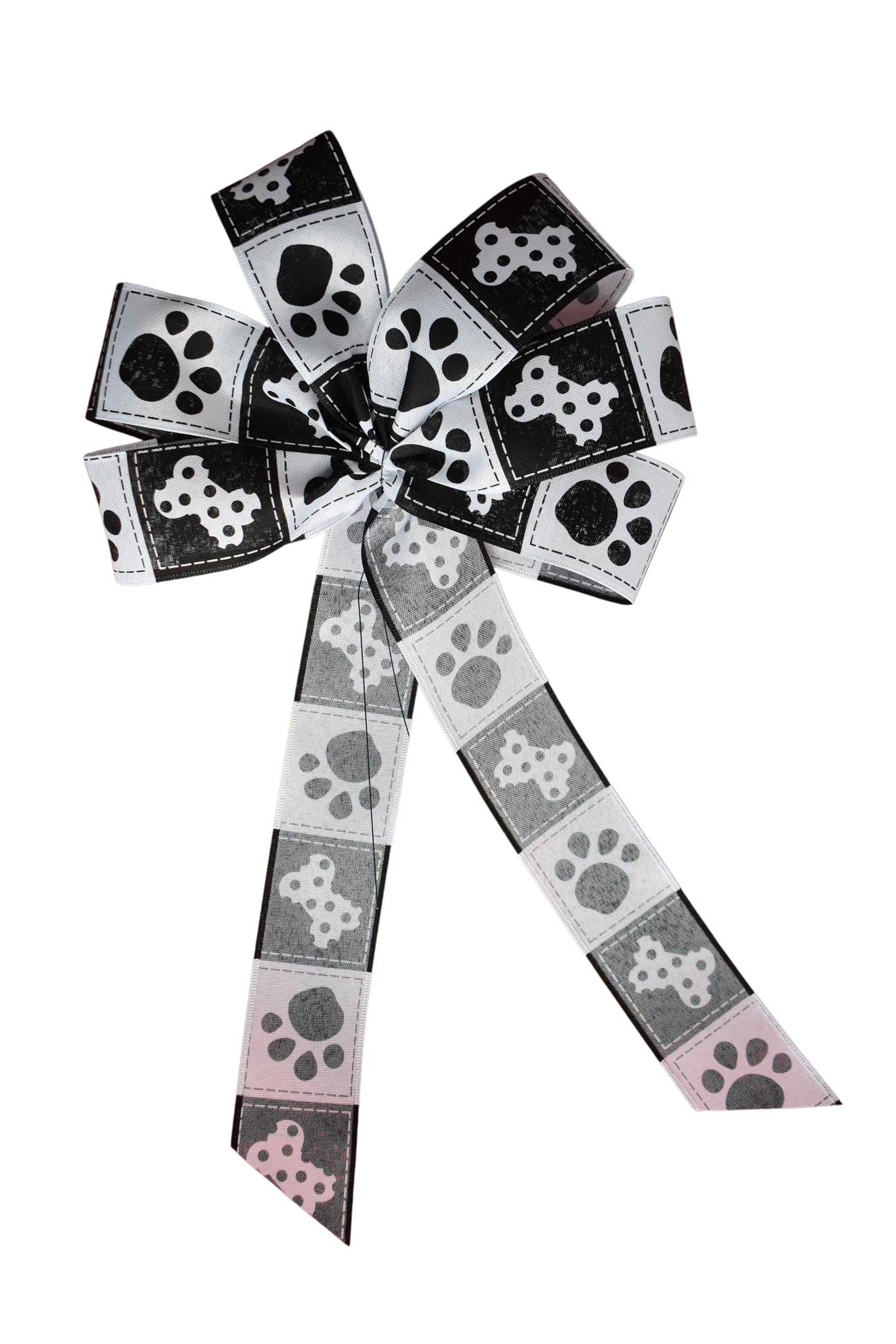Large 8-Inch Dog Bones and Paws Wired Wreath Bow with White Linen for Pet Lovers - Perfect for Front Door Decor, Pet-Themed Parties & Holiday Home Decoration