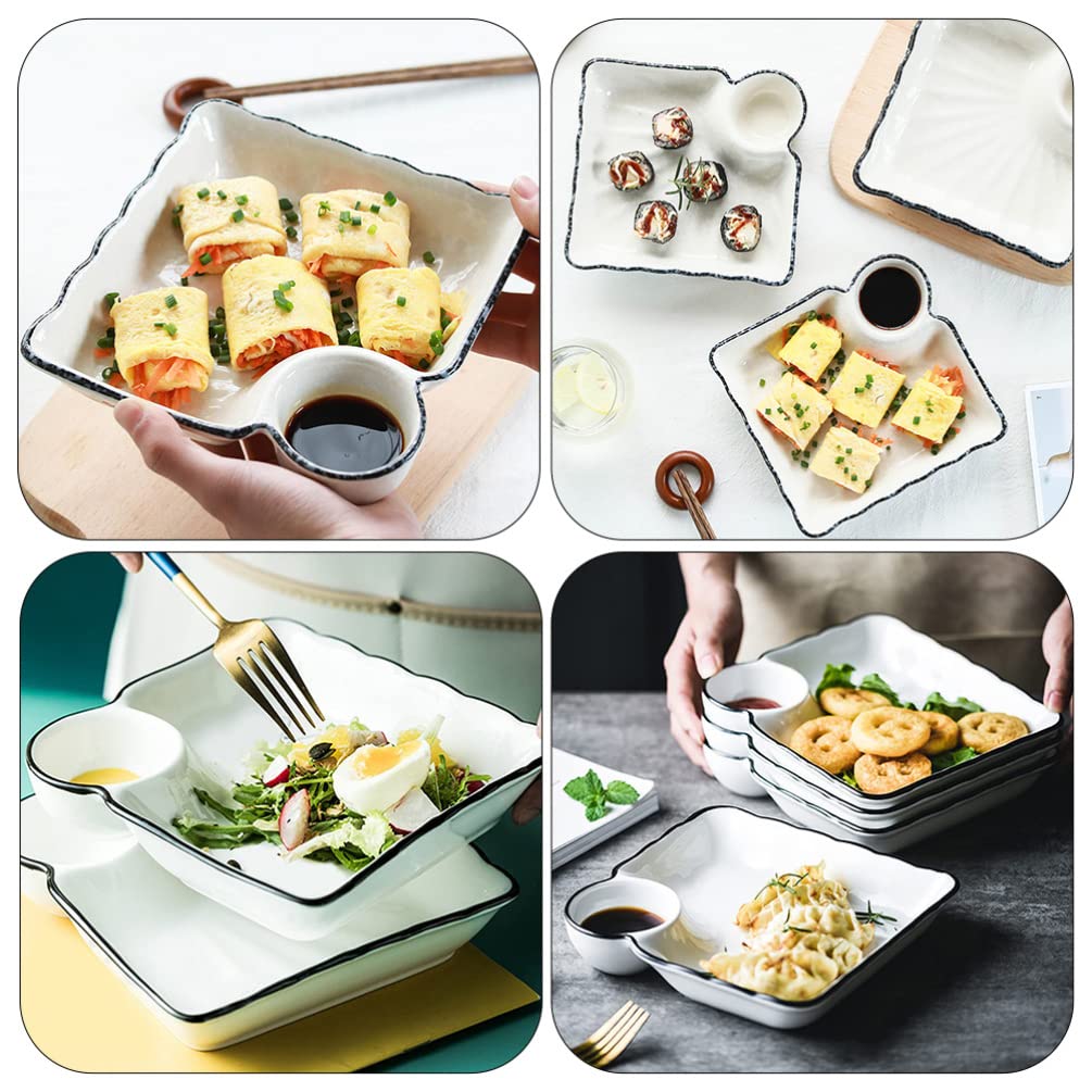 2-Piece Chip and Dip Serving Platter Set - Divided Party Trays with Snack Bowls for Entertaining, Wine & Dine Appetizer Plates - Reusable Dumpling Plate with Sauce Holder - Perfect for Buffet Parties, Game Nights & Family Gatherings (7.27x6.8 Inches)