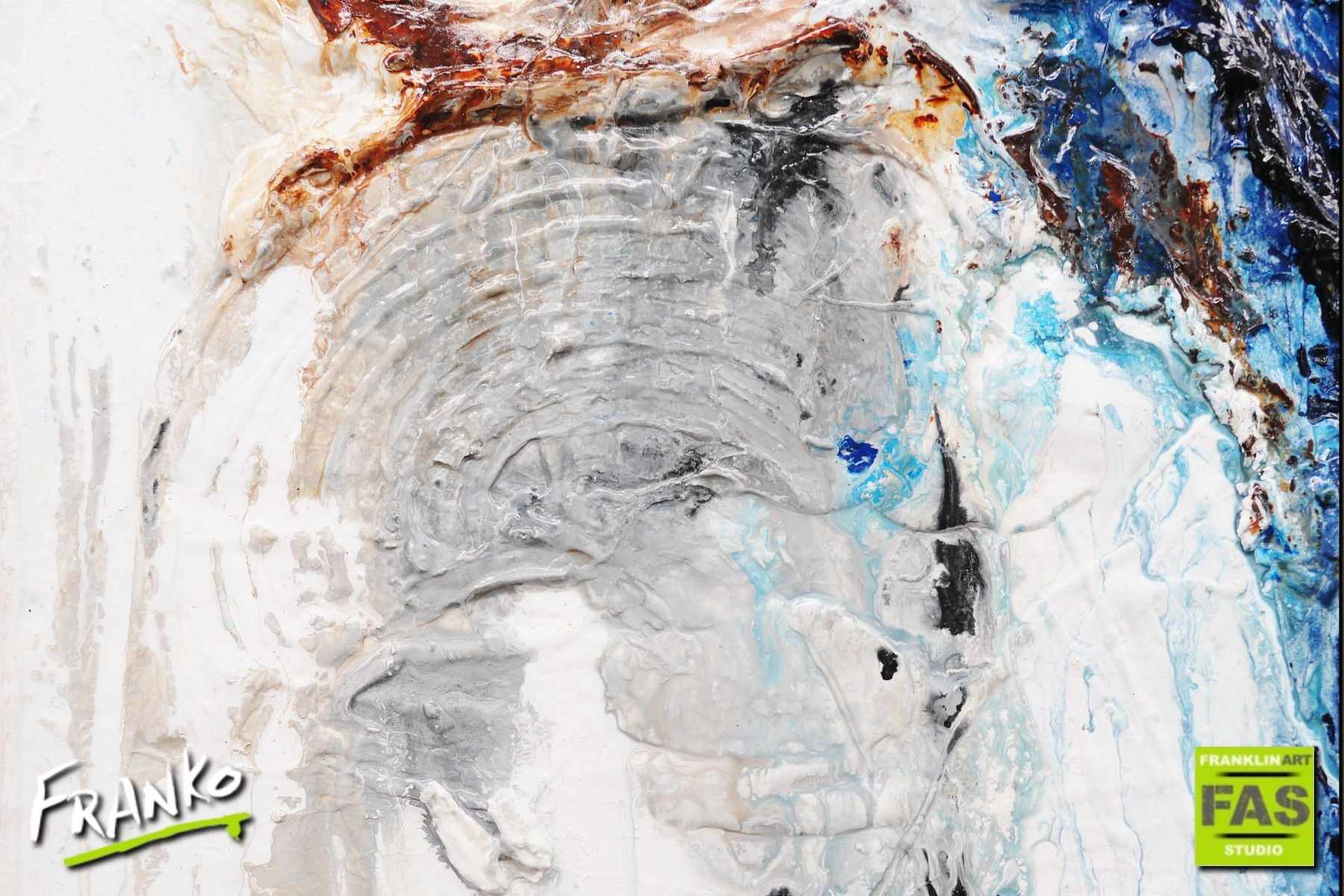 Deep Blue Umber 75cm x 100cm White Blue Abstract Canvas Painting - Modern Wall Art for Living Room, Bedroom & Office Decor