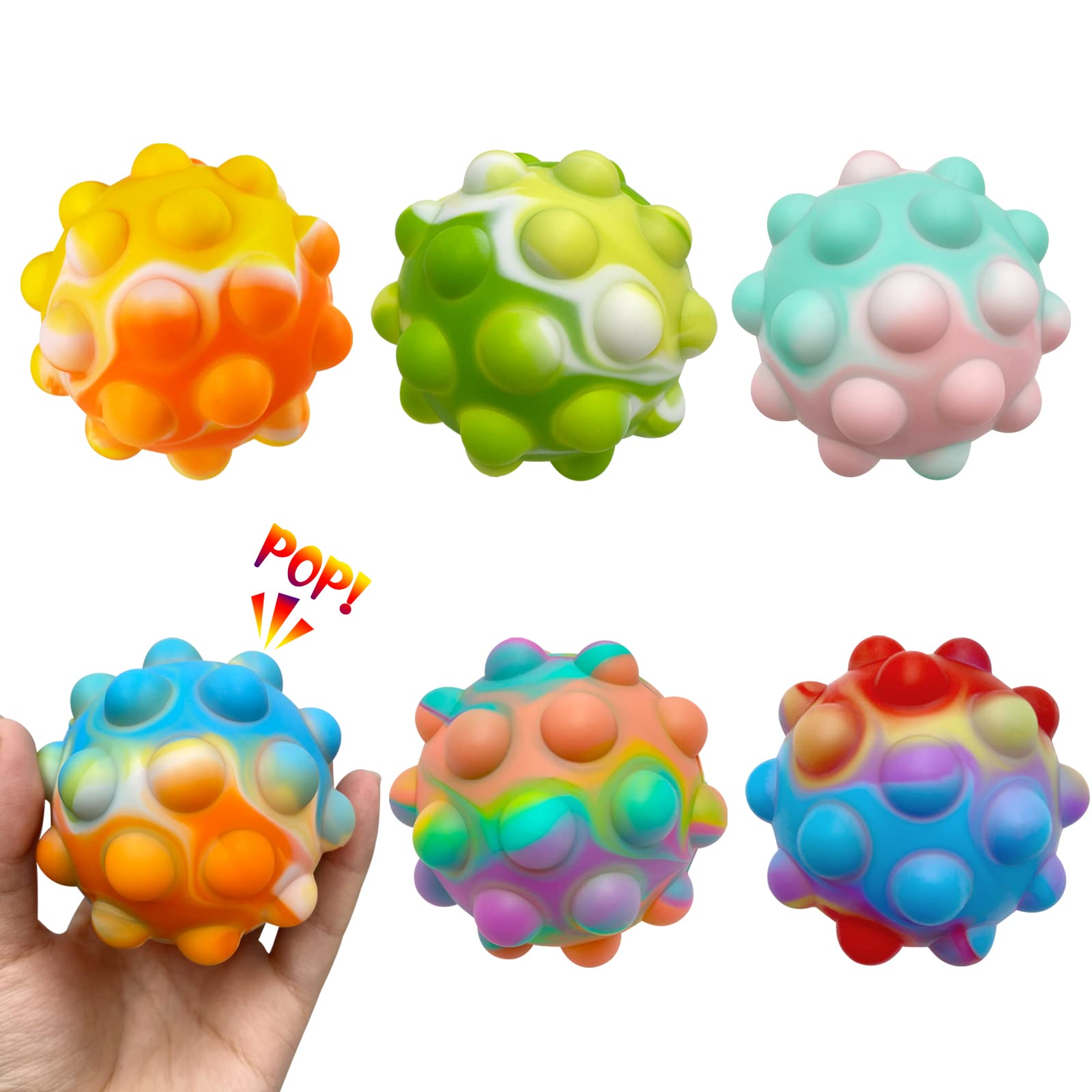 6PCS Pop Stress Balls Fidget Toys for Kids & Adults - BPA Free Silicone Sensory Popping Anxiety Relief Toys - Perfect for Stress Relief, ADHD, Autism & Classroom Focus