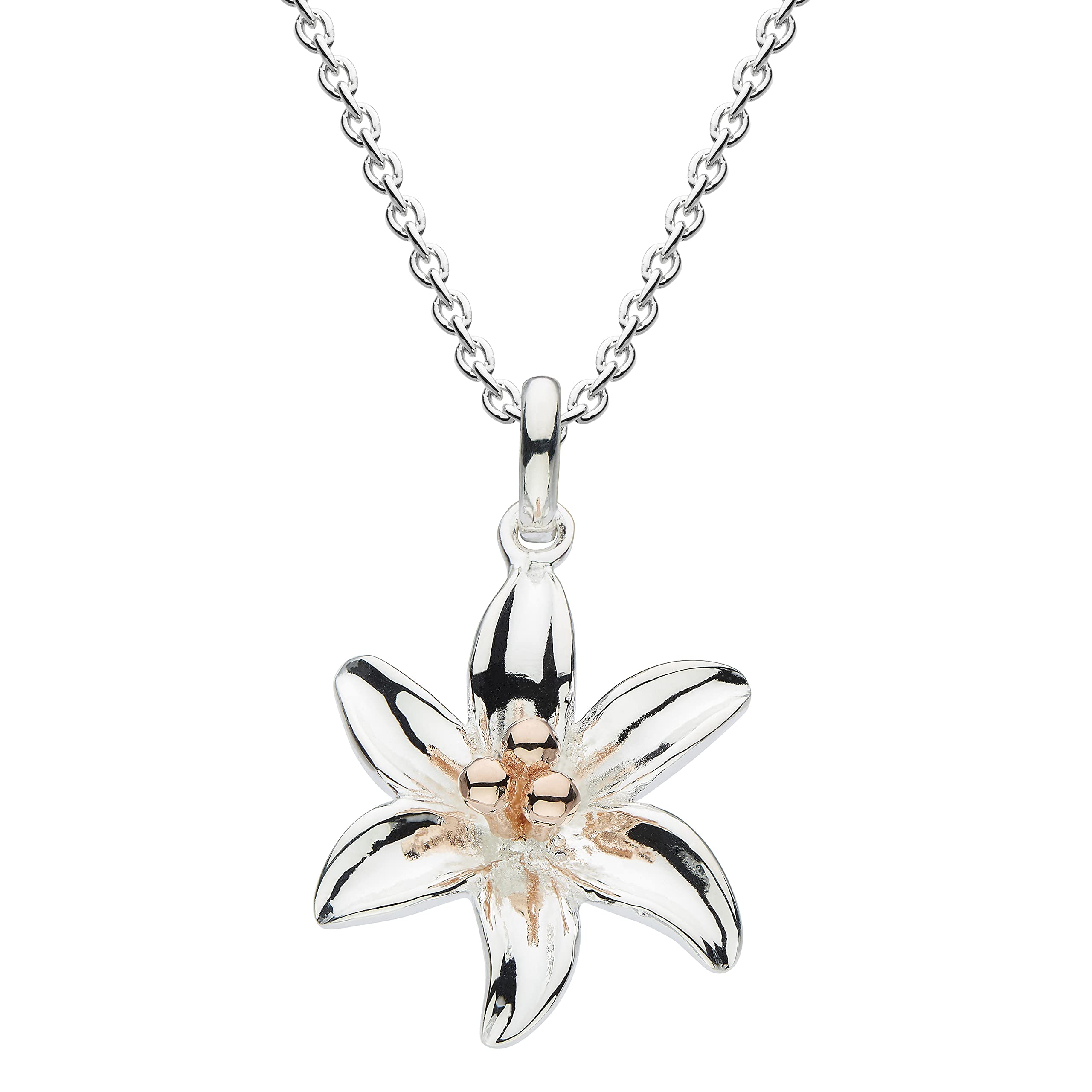 Sterling Silver & Rose Gold Plated Tiger Lily Pendant Necklace - 18