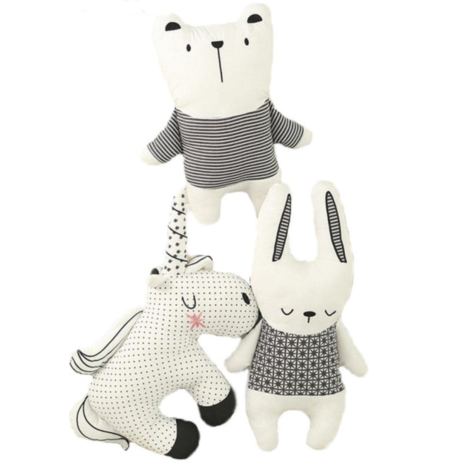 WENYING 40-47cm Soft Rabbit Unicorn Bear Plush Pillow Set, Cute Cotton Animal Stuffed Toys for Kids, Perfect for Room Decor, Nursery, and Playtime - 3pcs