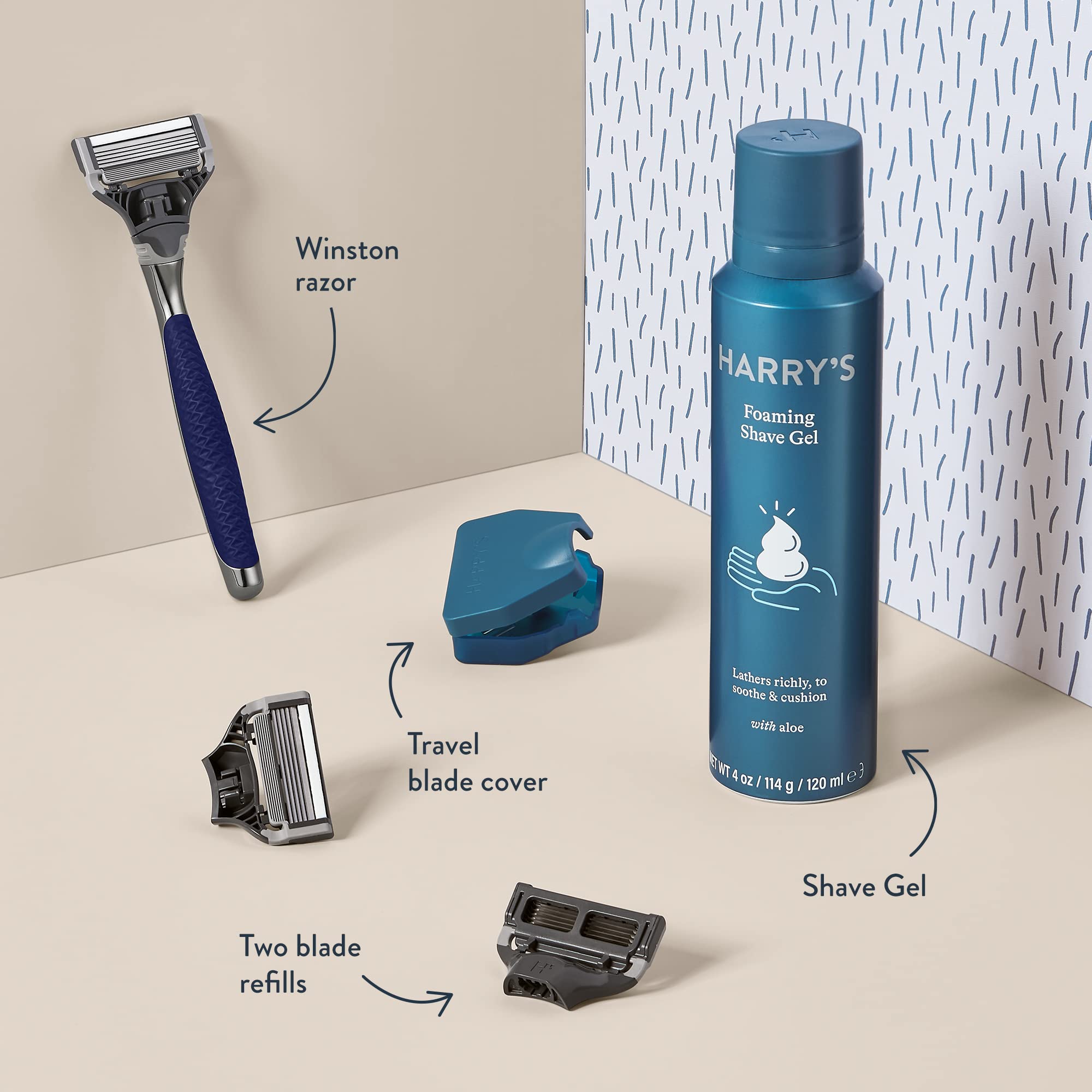 Harry's Razors for Men - Winston Shaving Set with 5 Blade Razors, Lubricating Strip & Precision Trimmer | Includes 3 Razor Blade Refills, Travel Cover & 4oz Shave Gel | Perfect for Travel, Gifts & Daily Shaving Routine