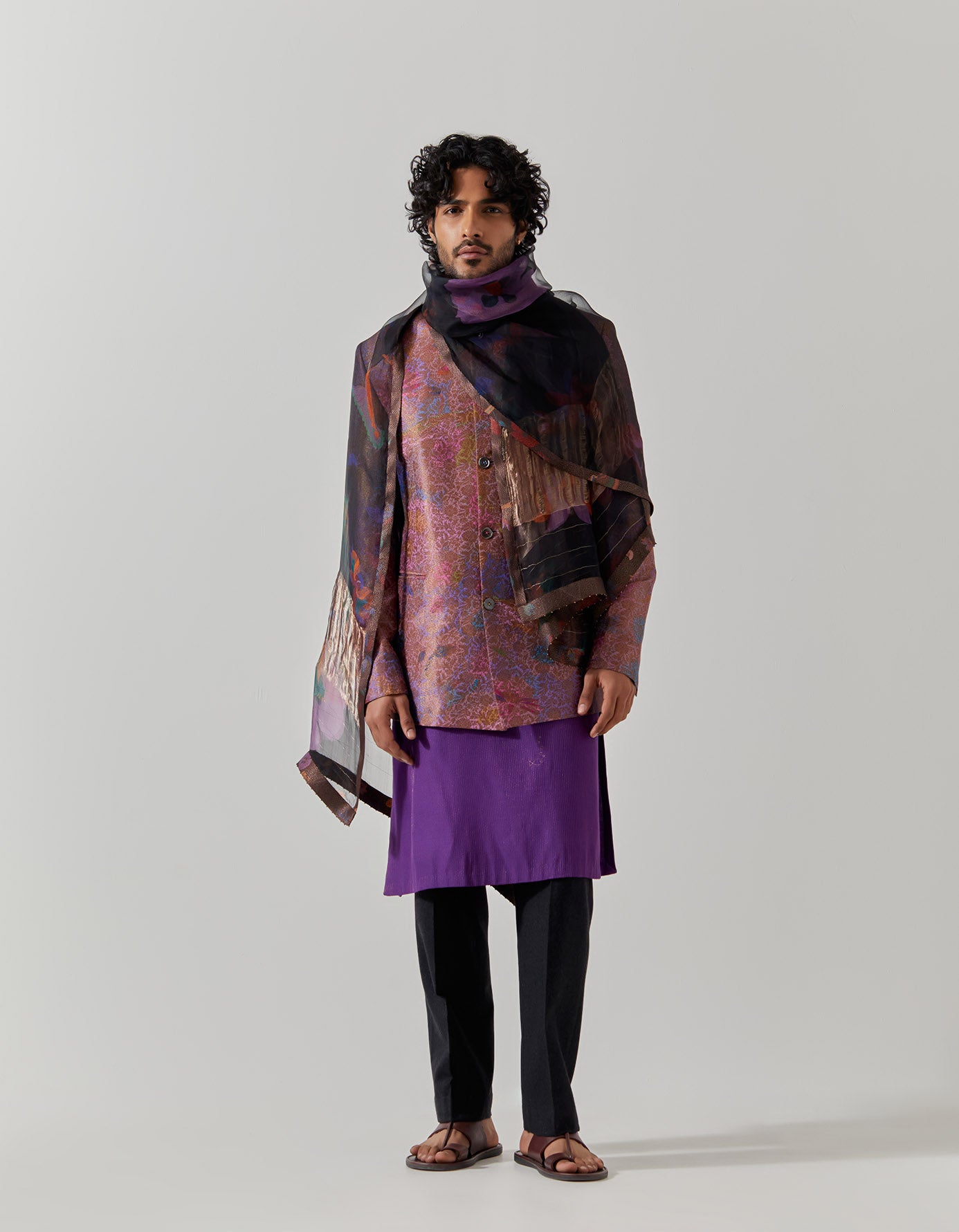 Elegant Dupatta Chanderi Silk Scarf - Midnight Vineyard Design - Perfect for Weddings, Parties & Festive Occasions