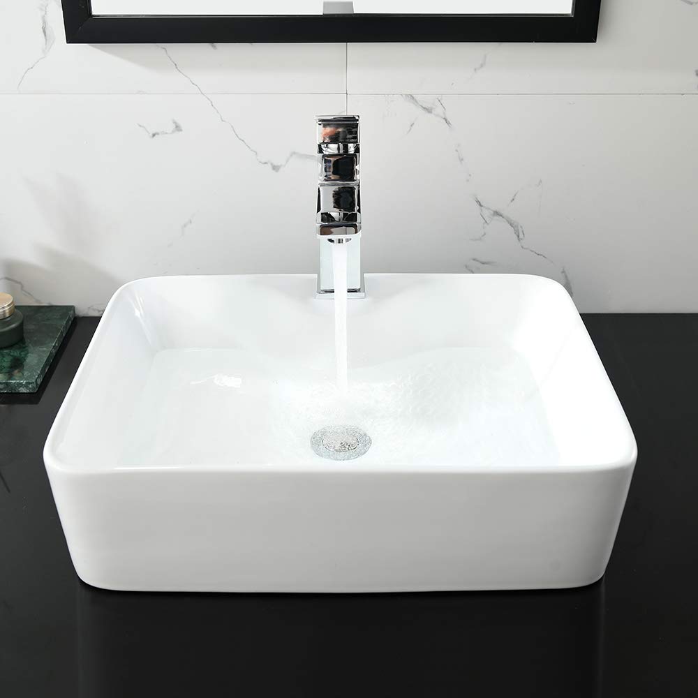 White Porcelain Vessel Sink 19x15 - Rectangular Bathroom Vanity Sink for Countertop