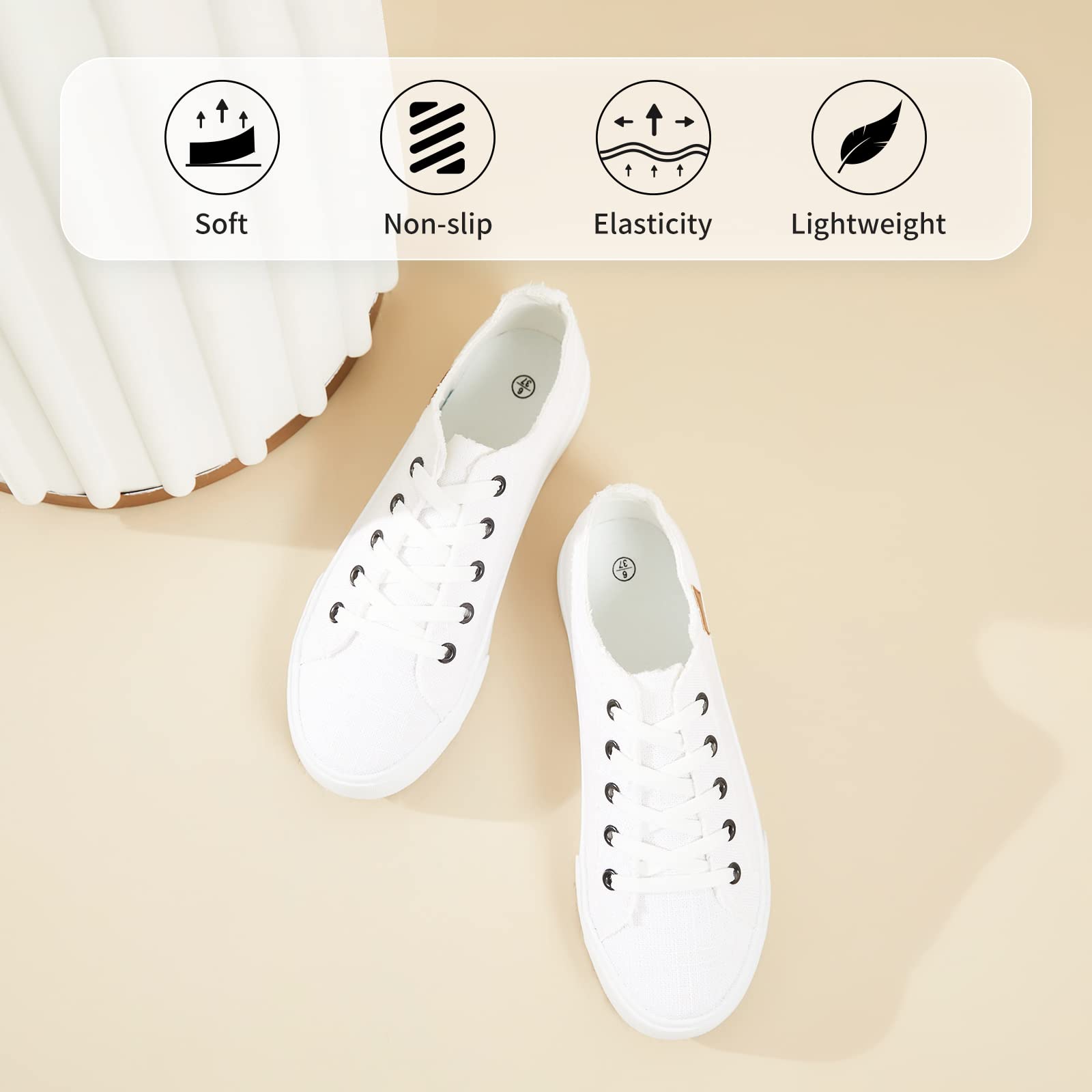 Women's Classic Low Top Canvas Sneakers - Comfortable Lace Up Casual Shoes for Walking, Running & Everyday Wear