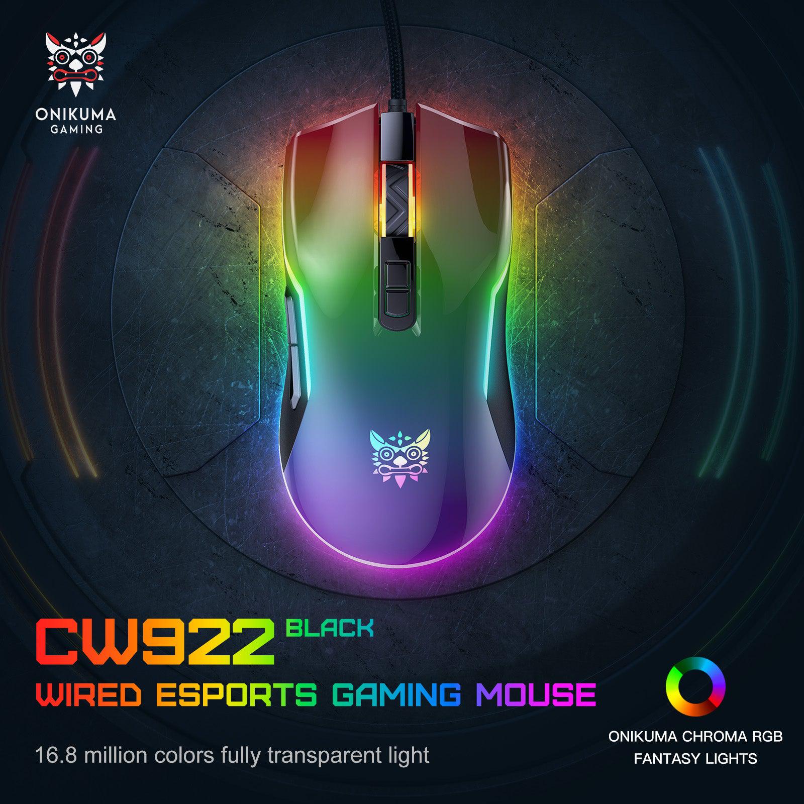 ONIKUMA CW922 Wired Gaming Mouse - 7200 DPI, 7 Programmable Buttons, RGB Backlit for PC & Laptop - Silent Click Optical Mouse for Gaming, Office Work & Home Use