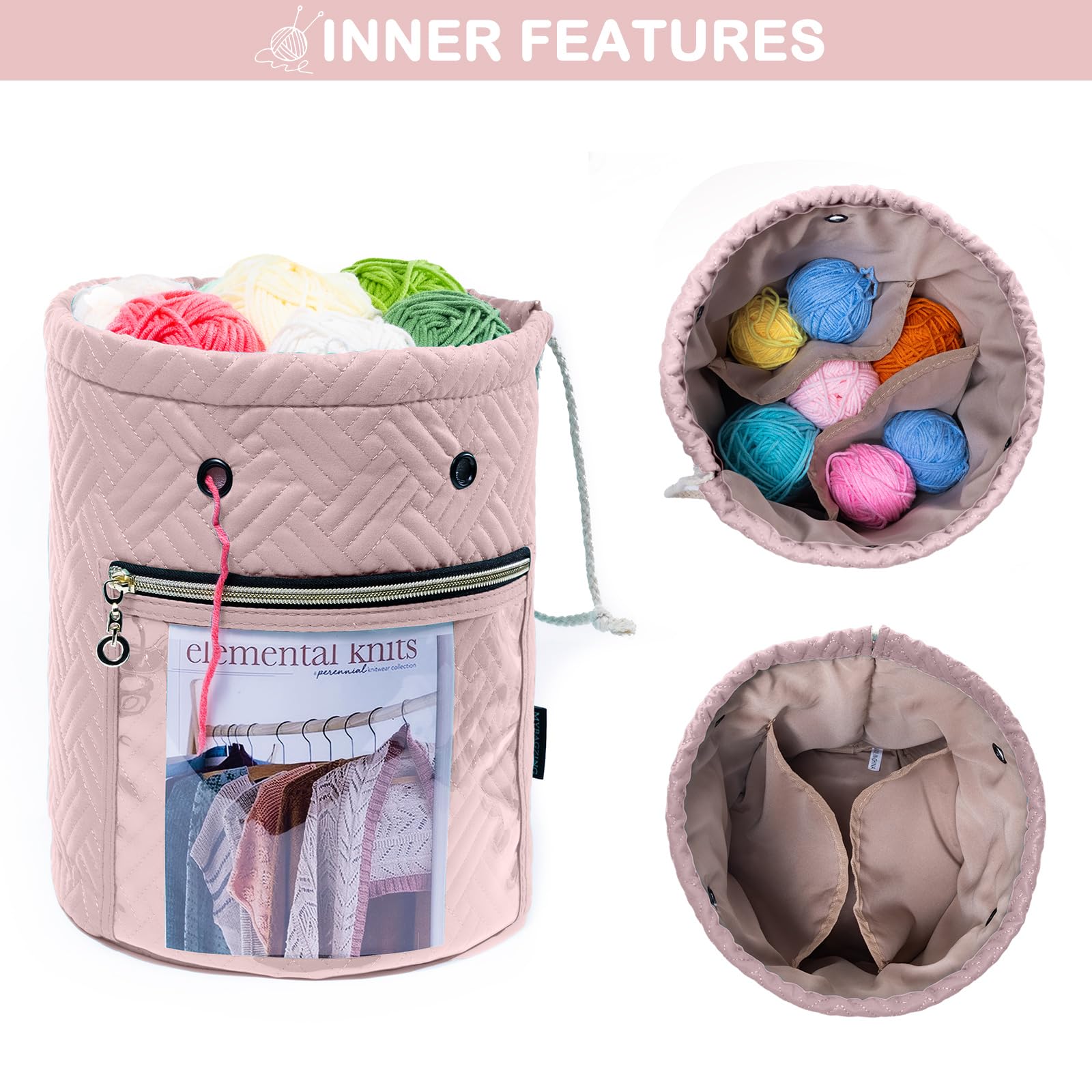 Crochet Yarn Bag Organizer with Pocket - Knitting Storage for Beginners - Perfect for Travel & Crafting
