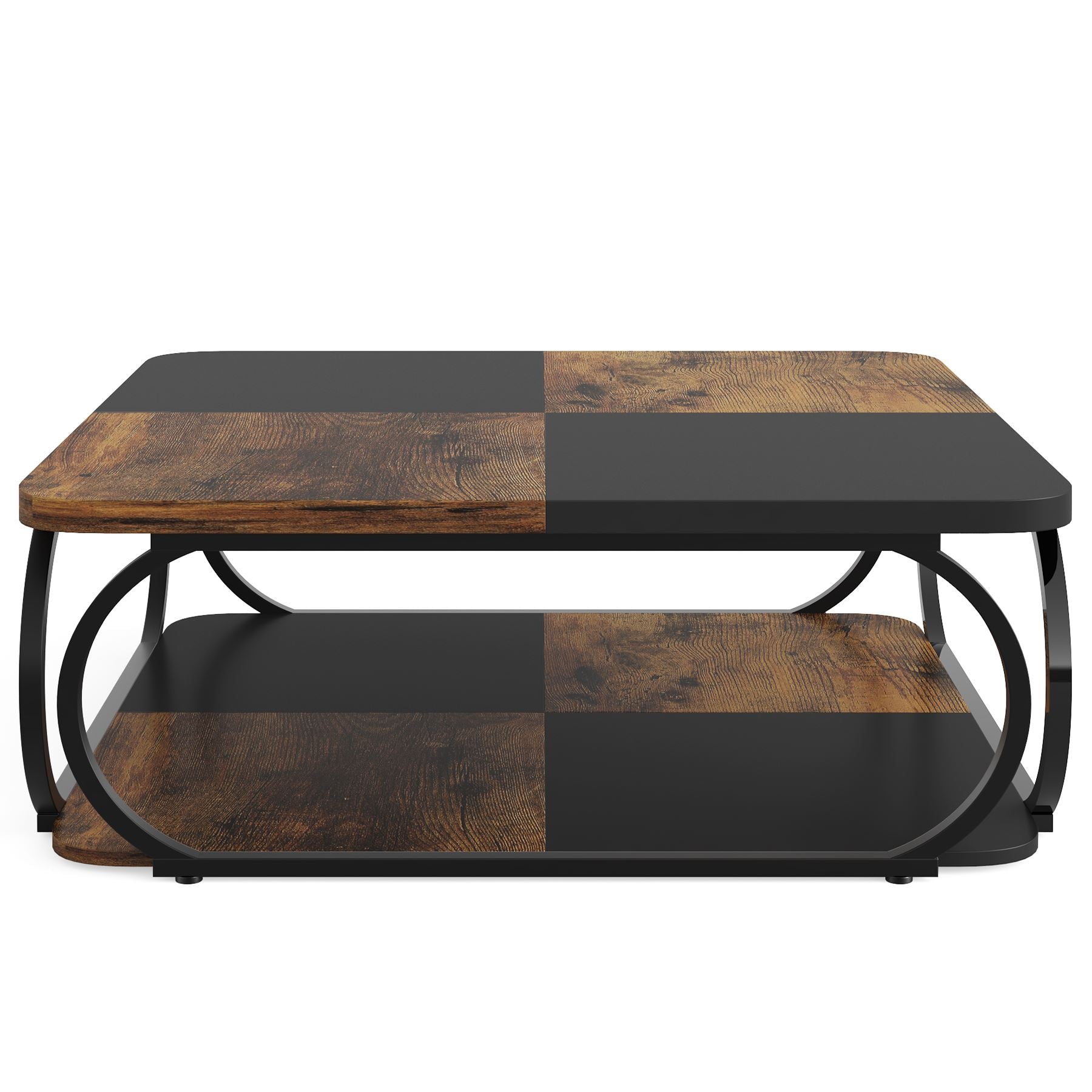Modern Square Coffee Table with 2-Tier Shelves - 39 Inch Center Cocktail Table for Living Room - Perfect for Small Spaces, Home Decor & Entertaining Guests