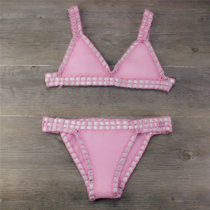 Handmade Crochet Bikini Set - Plus Size Women's Swimwear with Knitted Splicing Design | Perfect for Beach Vacations, Pool Parties & Summer Getaways