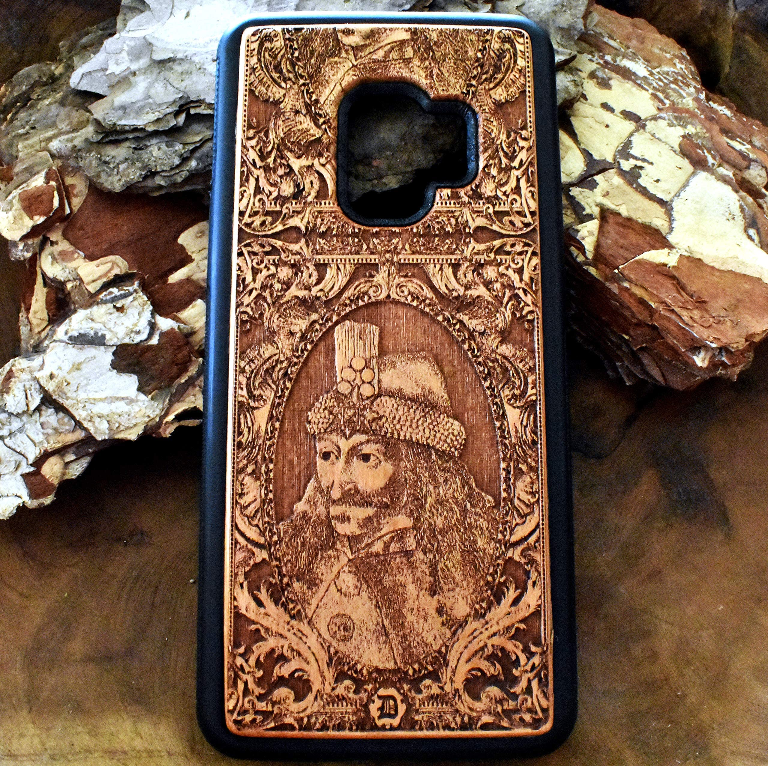 Vlad the Impaler Dracula Laser Engraved Wooden Phone Case - Compatible with iPhone 16 15 14 13 12 11 Pro Max Mini & Galaxy S25 S24 S23 S22 S21 S20 Ultra Plus - Eco-Friendly Slim Durable Wood Cover - Perfect for Halloween, Gothic Style & Horror Fans