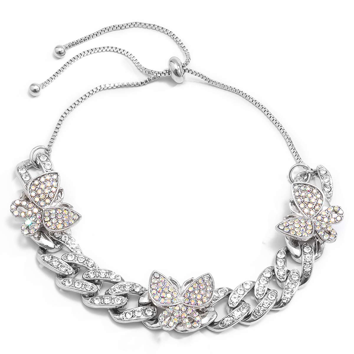 Shiny Rhinestone Butterfly Anklet for Women & Teen Girls - Adjustable Cuban Link Chain Ankle Bracelet - Summer Beach Party Jewelry - Perfect for Weddings, Vacations & Boho Fashion Accessories