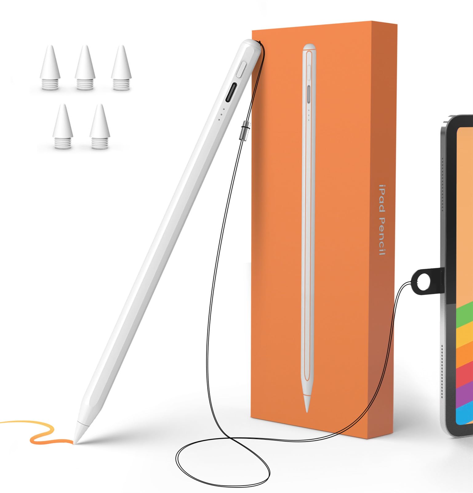 MEKO Stylus Pen for iPad (6/7/8/9/10, Mini 5/6, Air 3/4/5, Pro 11/12.9) - Fast Charging, Palm Rejection, Anti-Loss Lanyard - Perfect for Drawing, Note Taking & Digital Art