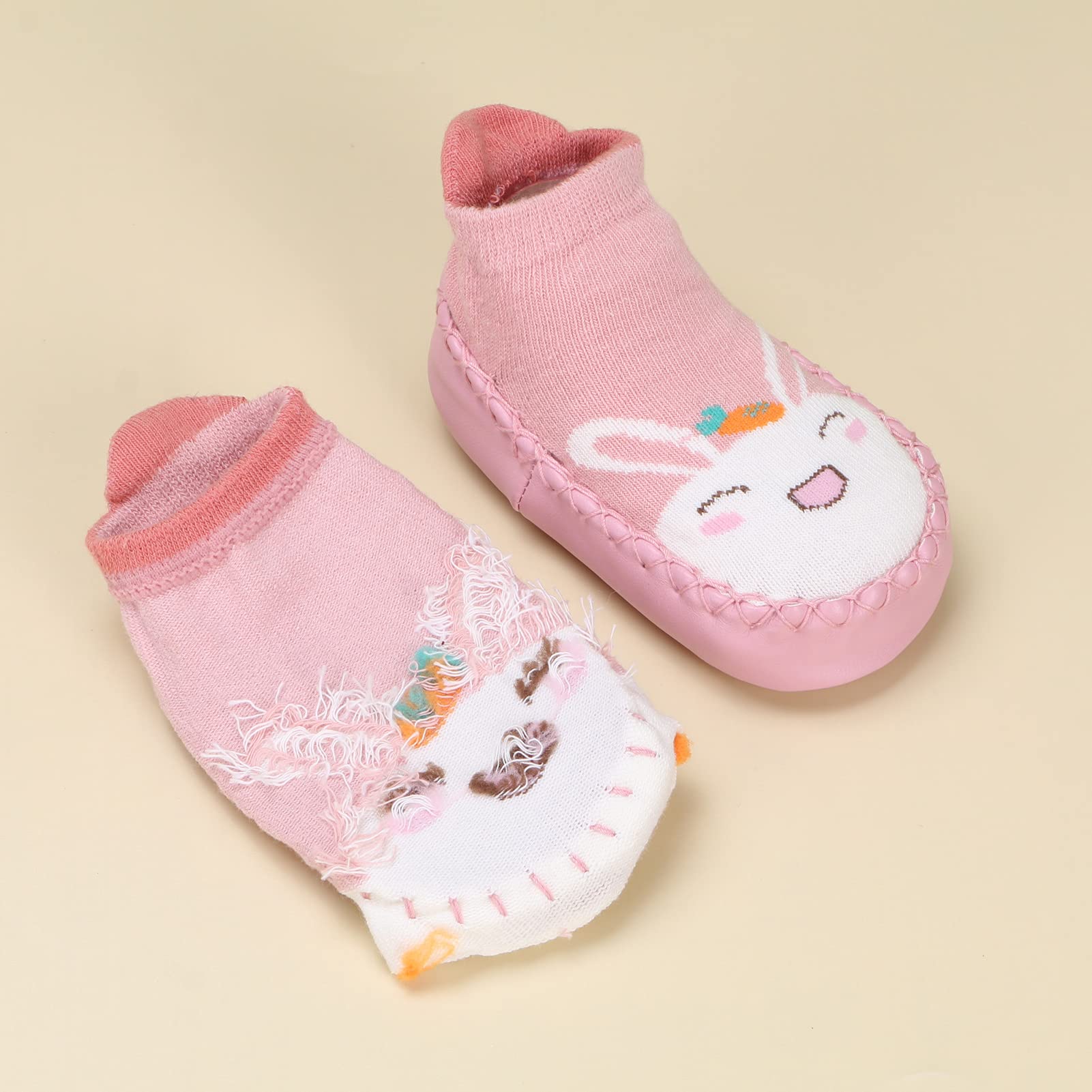 Happy Cherry 3 Pairs Baby Cotton Shoes Socks - Soft Anti-Slip Cartoon Socks for Infants & Toddlers - Perfect for Crawling, Walking & Playtime
